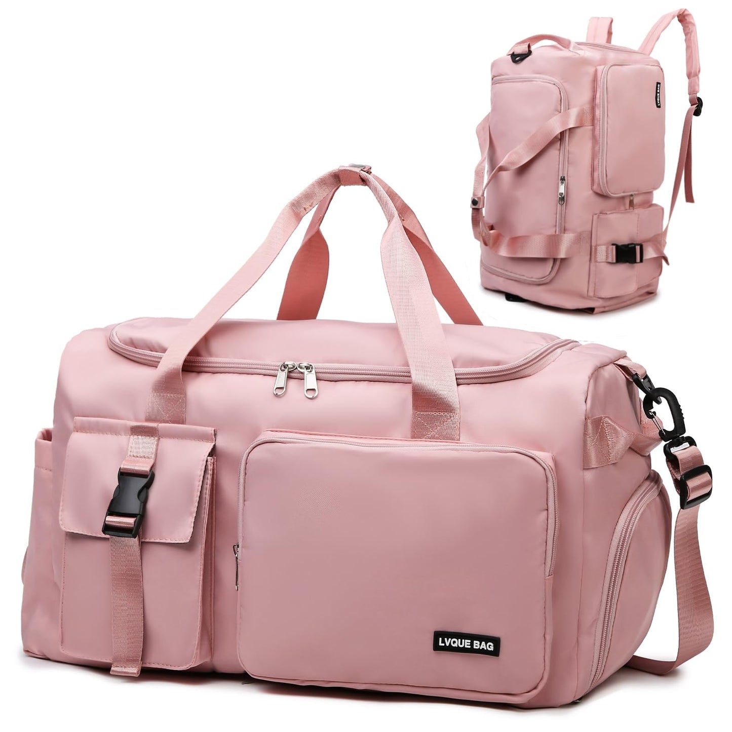 Eslcorri Gym Duffle Bag for Women Men, Sports Backpack with Wet & Shoe Compartment, Fitness Overnight Weekender Bag for Yoga, Swim, Travel (Style B, GreenPink)