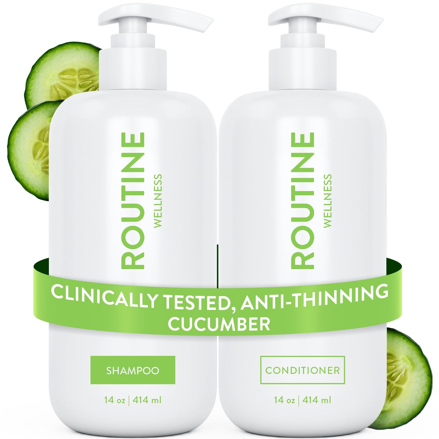 Routine Wellness Anti-Thinning Shampoo and Conditioner Set for Thinning Hair - Biotin DHT Blocker Women & Men - Color Safe Shampoo for Hair Loss & Healthier Hair - Coconut & Vanilla (Pack of 2)