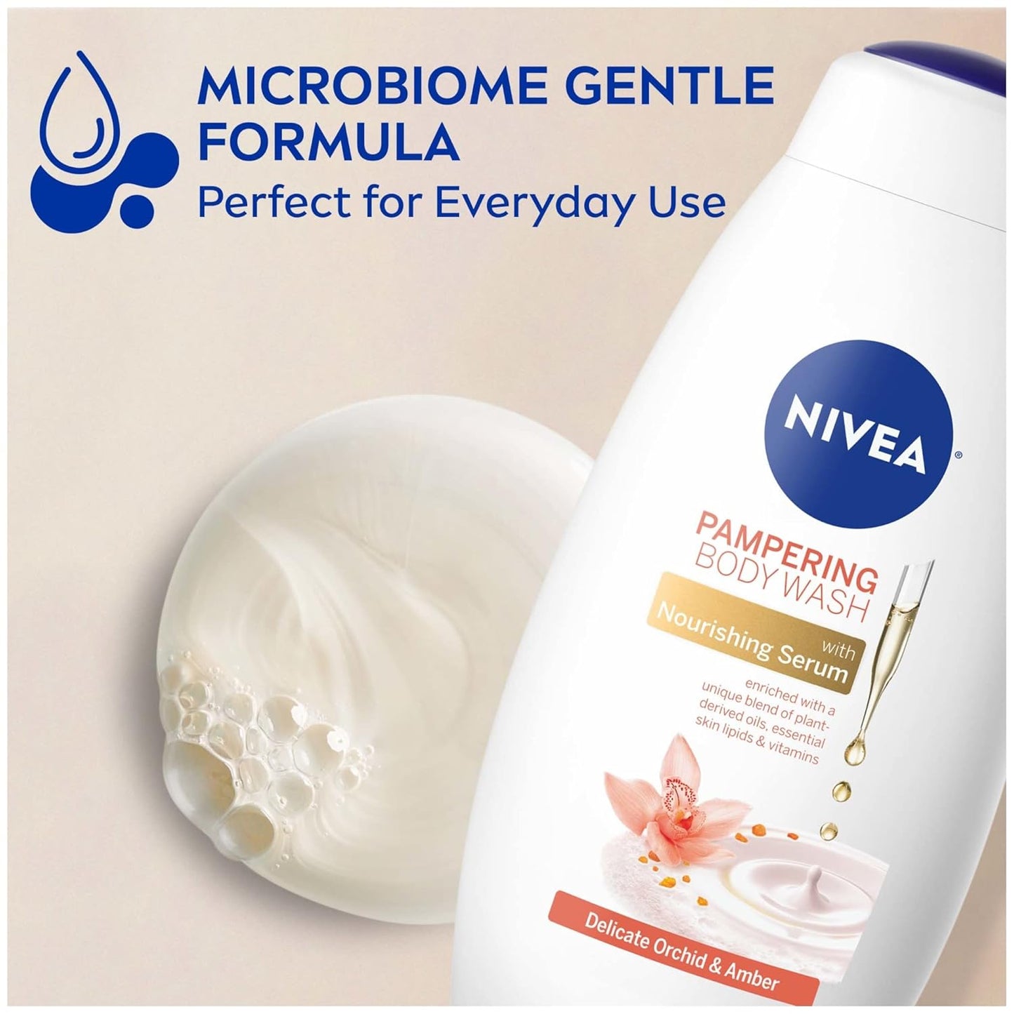 NIVEA Delicate Orchid and Amber Body Wash with Nourishing Serum, 20 Fl Oz Bottle