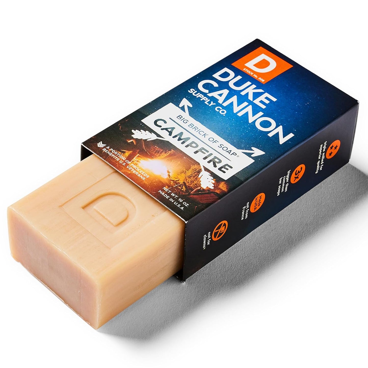 Duke Cannon Big Brick of Soap, Campfire - Triple Milled Bar, Smoky Hickory Scent, American-Made, Large Size, 10 oz. (6 Pack)