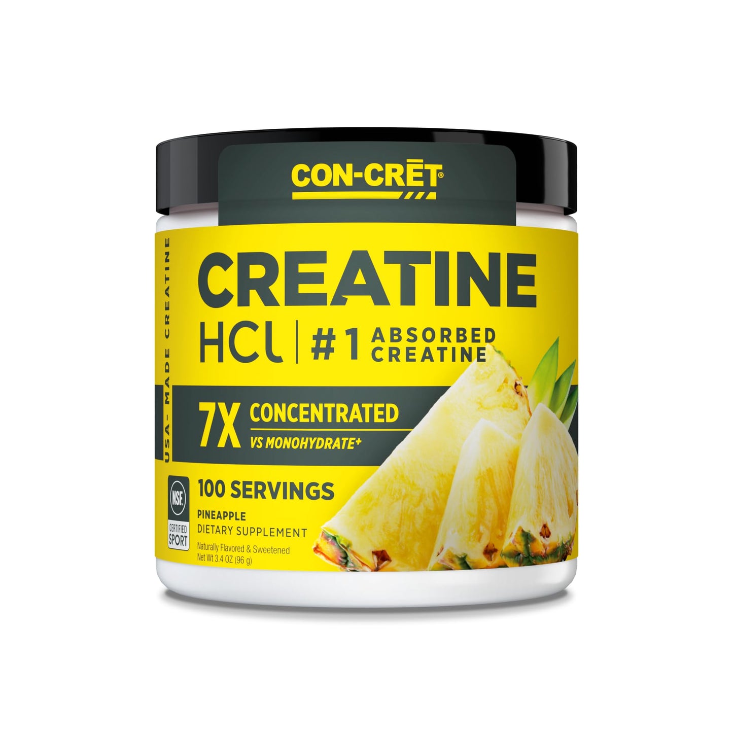 CON-CRET Creatine HCl Powder | Muscle, Cognitive, Cellular Energy Support | No Bloating or Cramps | USA Made & NSF Certified | Unflavored (100 Serving)