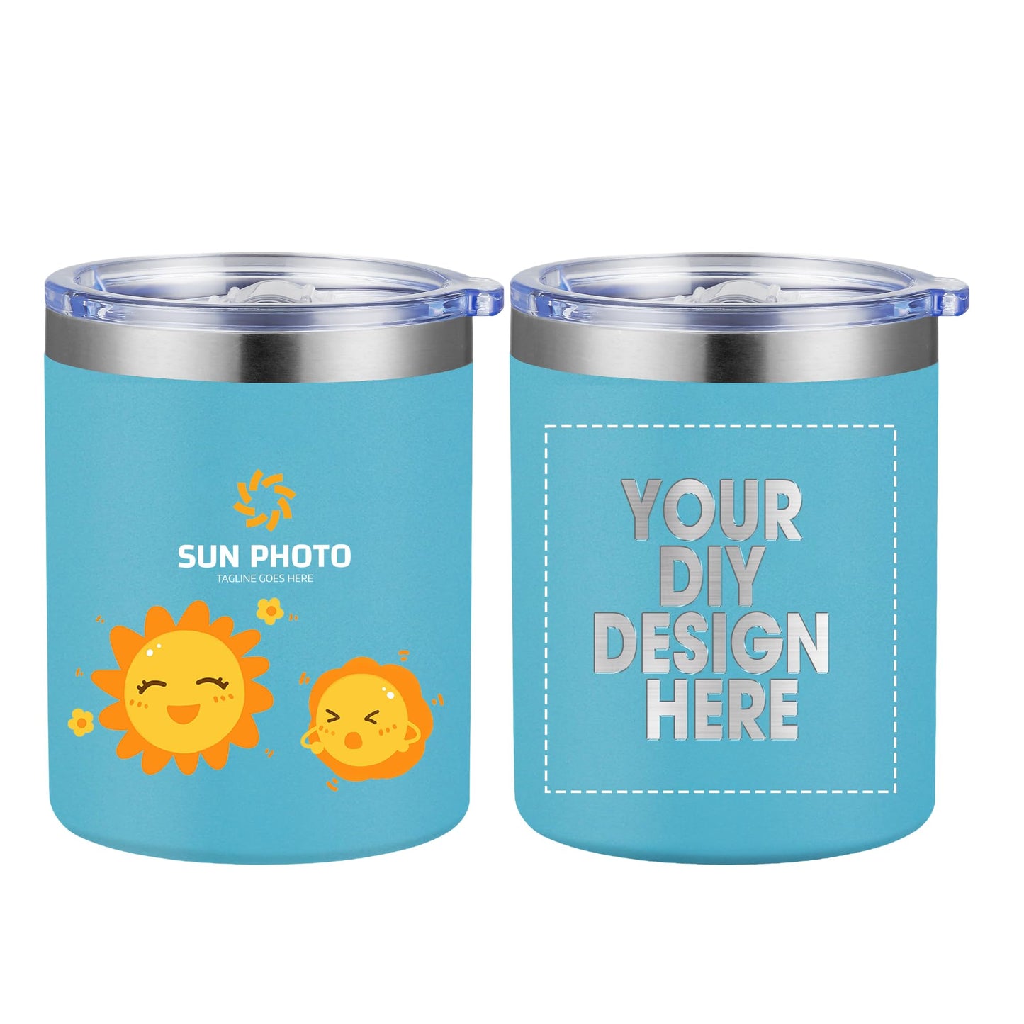 Personalized Custom Tumbler Print in USA 12oz Stainless Steel Travel Coffee Cup with Lid & Straw Double Wall Insulated Mug With Colorful Text Logo Photo
