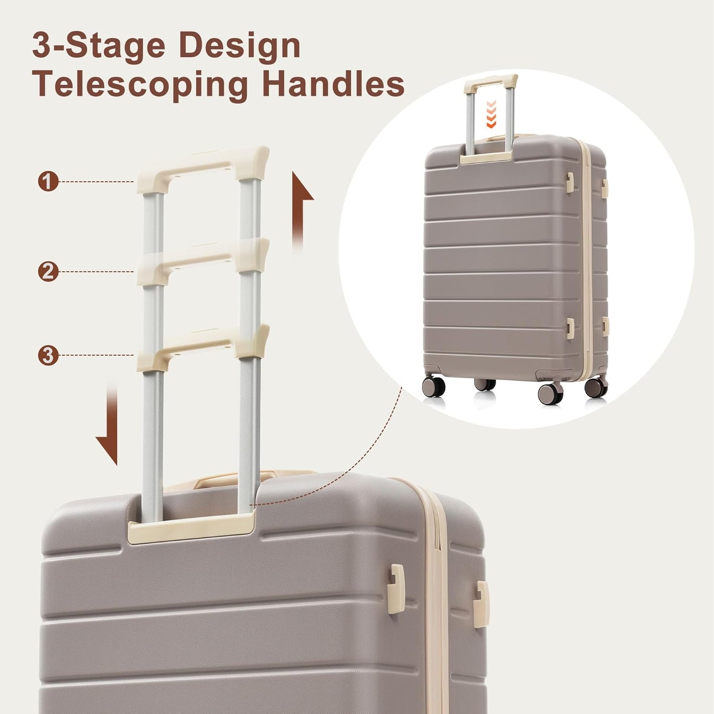 Merax 3 Piece ABS Hardshell Luggage Sets Spinner Wheel Suitcase TSA Lock Suit Case, Rosybrown, 20/24/28 Inch