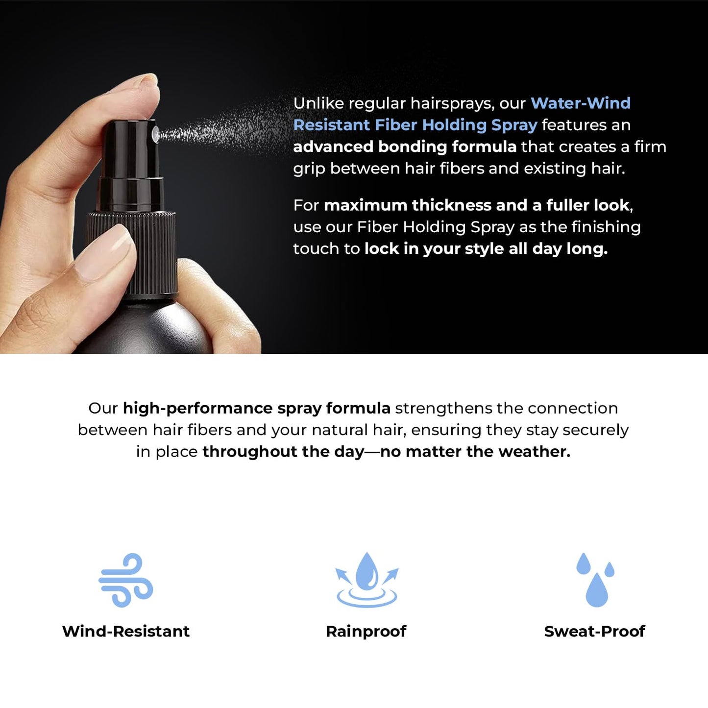 Hair Fiber Spray for Men & Women – Strong Hold, Quick Dry, Sweatproof, No Flaking – Locks Hair Building Fibers All Day – Wind & Water Resistant Hair Loss Concealer – 4oz by Extravagant Techniques.