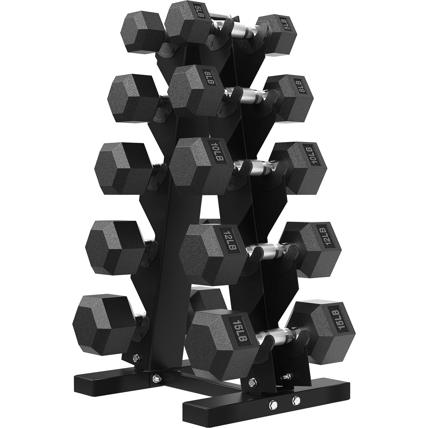 Hex Dumbbell Sets with Rack, 75-300 lb Rubber Encased Dumbbells for Strength Training, Exercise, and Fitness, Home Gym Weight Set with Rack