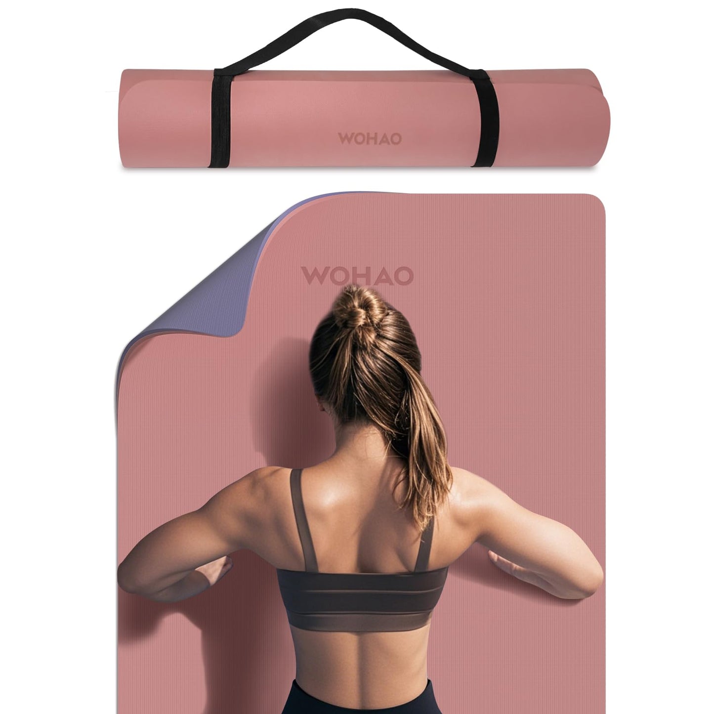 Extra Thick 8mm Yoga Mat for Women & Men – 72"x28" Non-Slip 2-Sided (Dual Color) Exercise Mat – Thick Yoga Mat for Home Gym, Pilates, Stretching – Includes Carrying Strap, Non-Toxic & Odorless