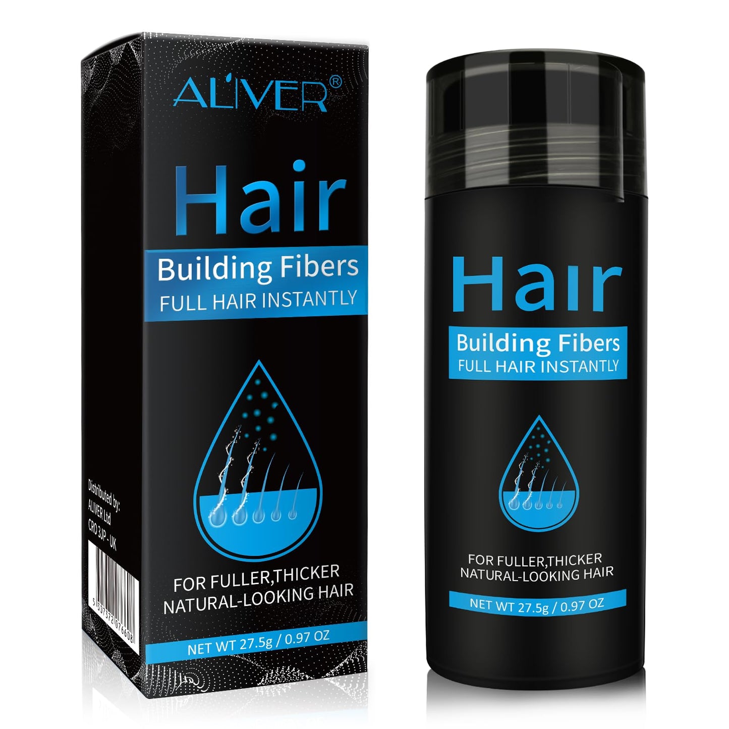 Aliver Hair Fibers for Thinning Hair Dark Brown - Undetectable Natural Formula - Thicker Fuller Hair in 15 Seconds - Conceals Hair Loss & Look Younger - Designed for Men & Women,0.97Oz