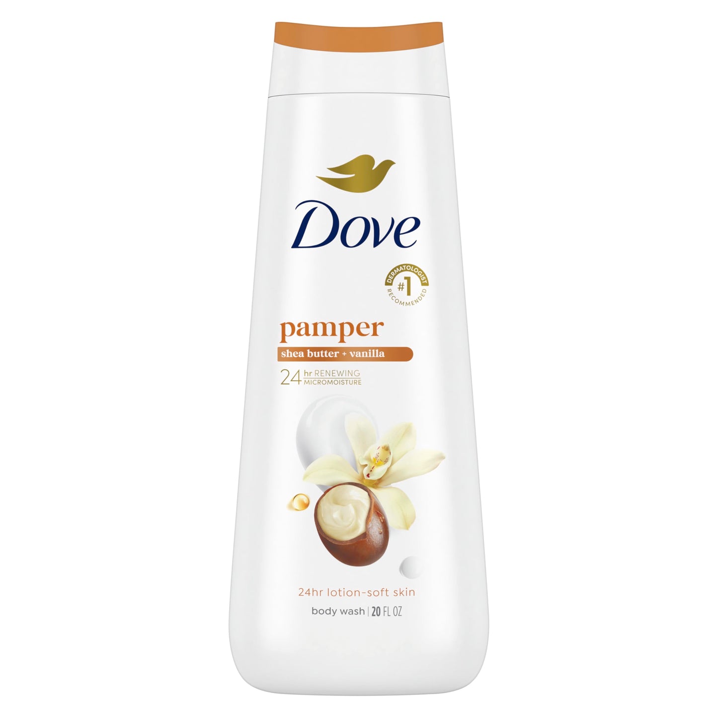 Dove Body Wash 4 Count Pampering Shea Butter & Vanilla for Renewed, Healthy-Looking Skin Gentle Skin Cleanser with 24hr Renewing MicroMoisture 20 oz