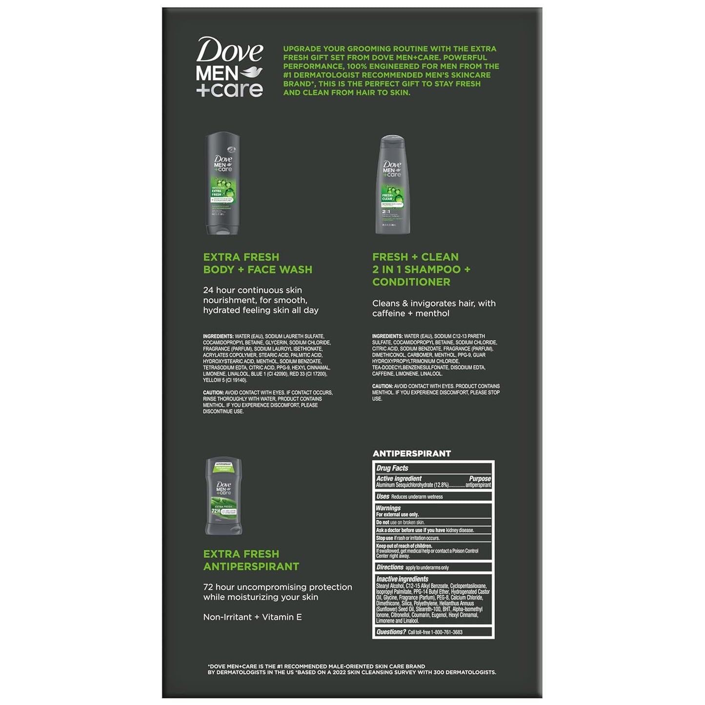 Dove Men + Care Bundle – Extra Fresh Body Wash & 72H Deodorant + Fresh + Clean 2-in-1 Shampoo and Conditioner, Citrus Scent (3 Piece Set)