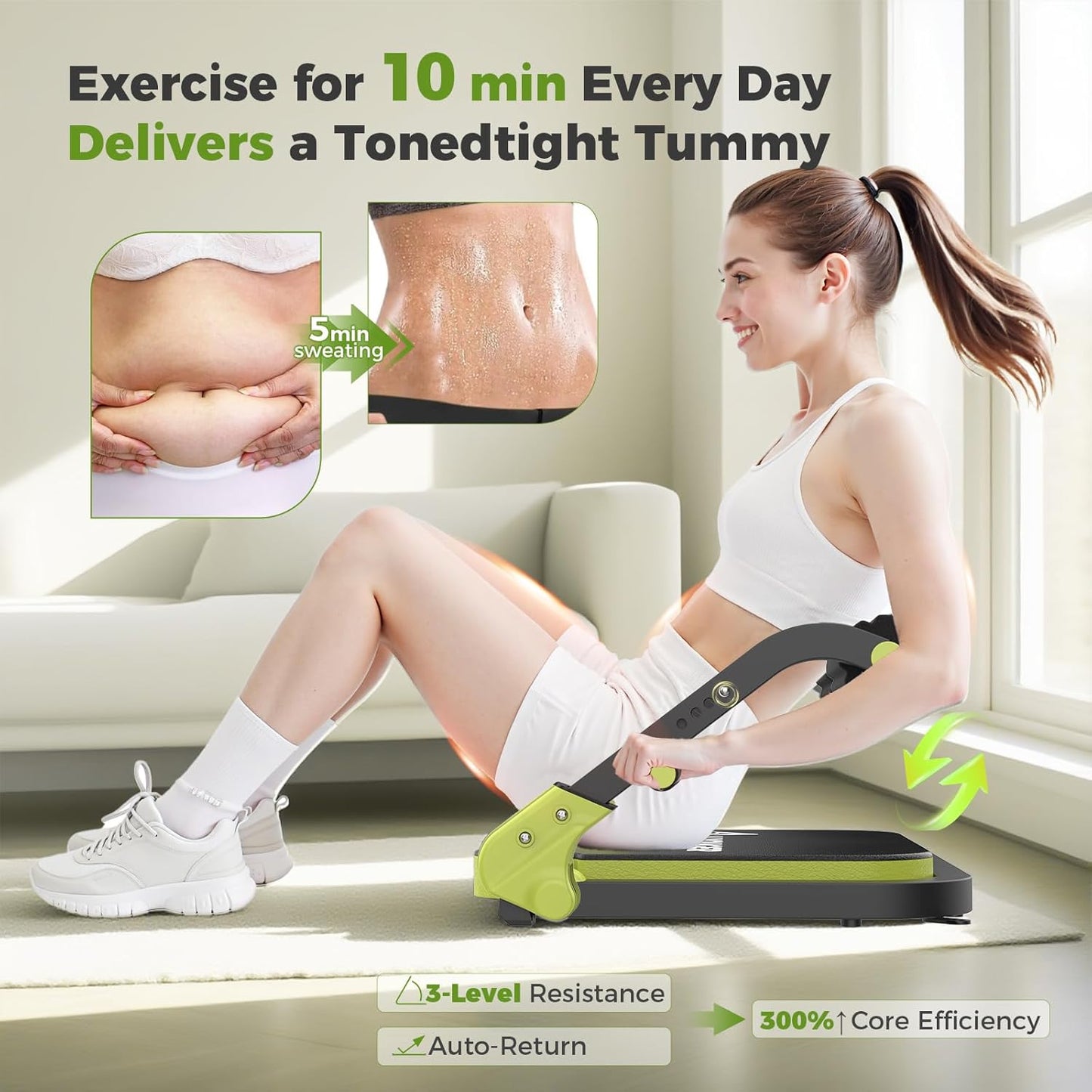 Ab Machine,Sit Up Exercise Equipment&Core Machine, Ab Workout Equipment,Adjustable Ab Trainer with 3 Resistance Levels and Removable Auxiliary Handle,Home Gym Fitness Equipment for All Ages