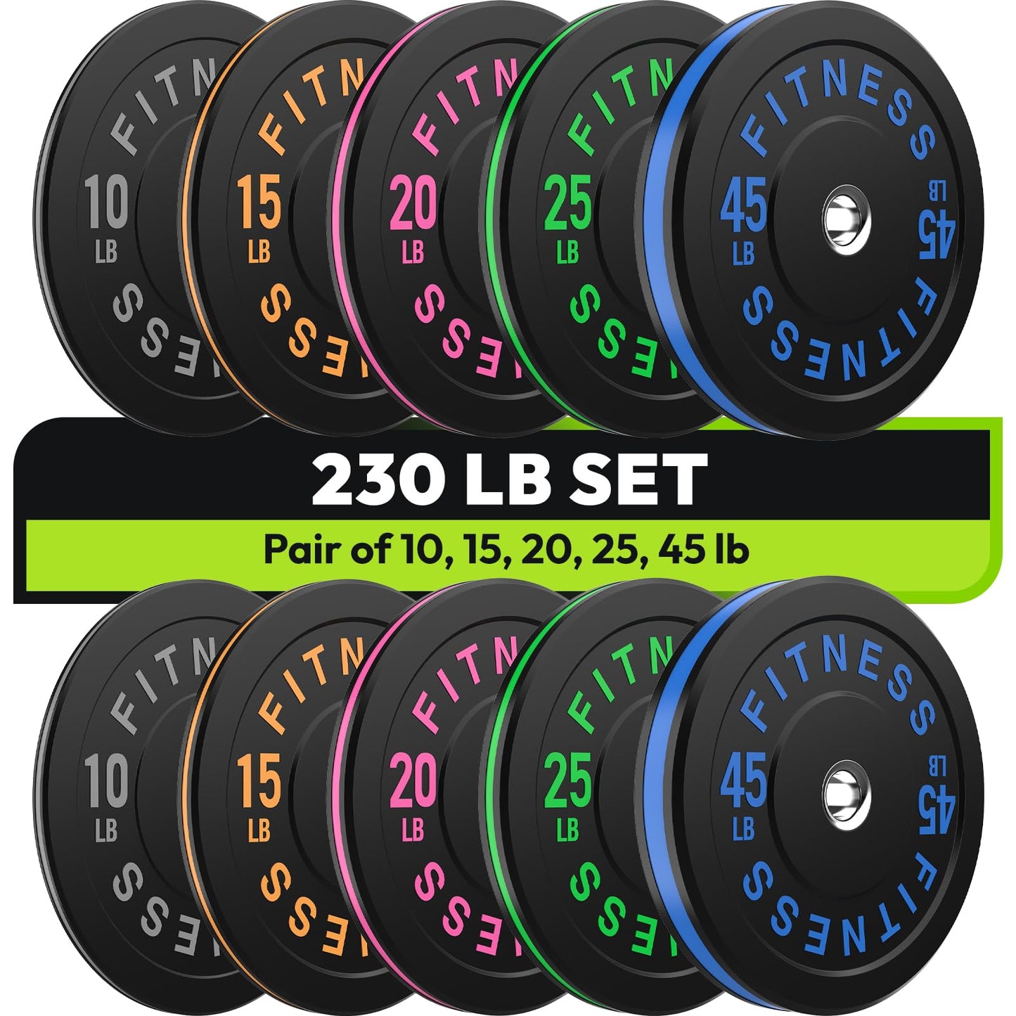 Colored Bumper Weight Plates Olympic Weight Plate Set 2-Inch, 10/15/20/25/35/45/55 lb Barbell Weight Plates Set for Home Gym, Rubber Strength Training Weights Plates for Weight Lifting