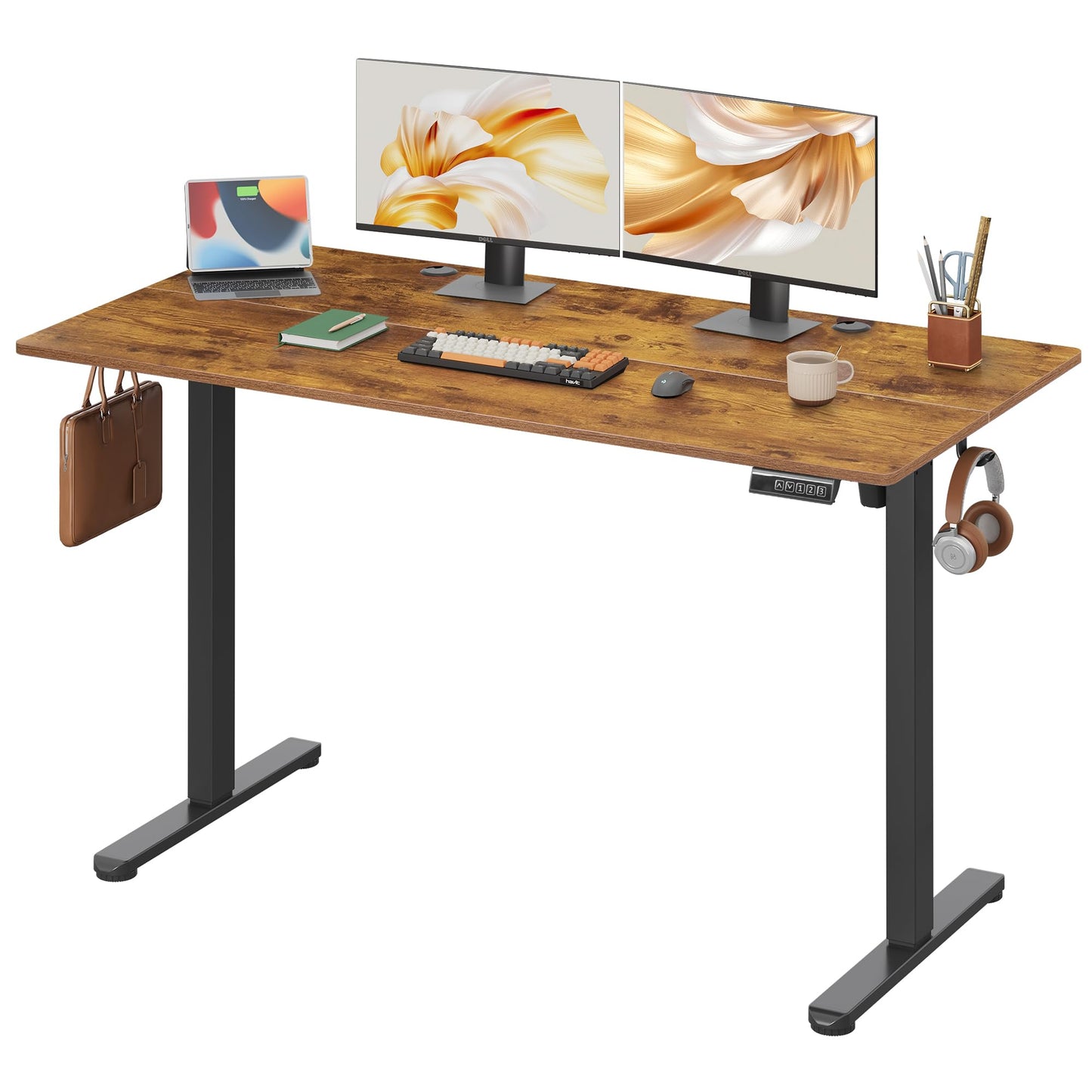DEVAISE Electric Standing Desk, 55 X 28 Inches Adjustable Height Stand up Desk for Home Office, Large Ergonomic Sit to Stand Desk with Headphone Hook, 3 Memory Preset Computer Desk, Black