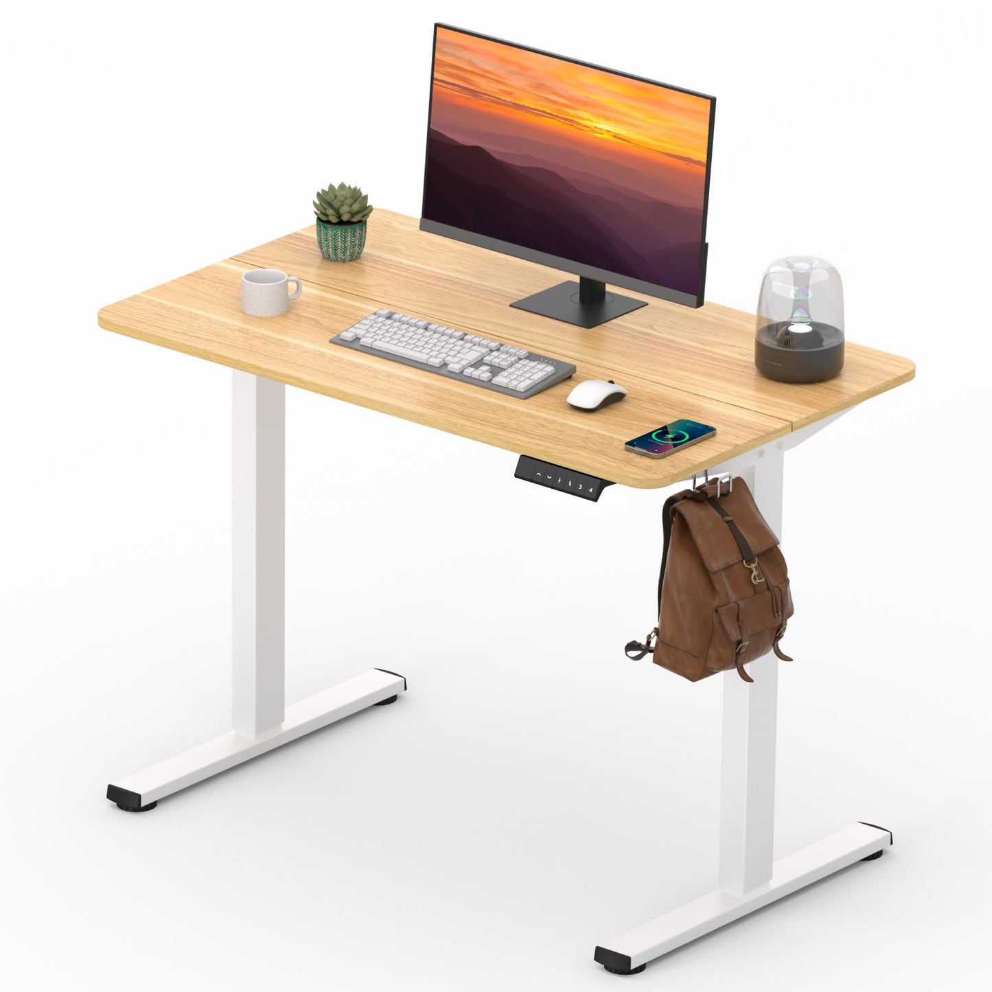 Adjustable Stand Up Desk with Memory Preset, Standing Desks 55 x 24 Inch Electric Home Office Desk Computer Workstation Splice Black Top + Black Frame