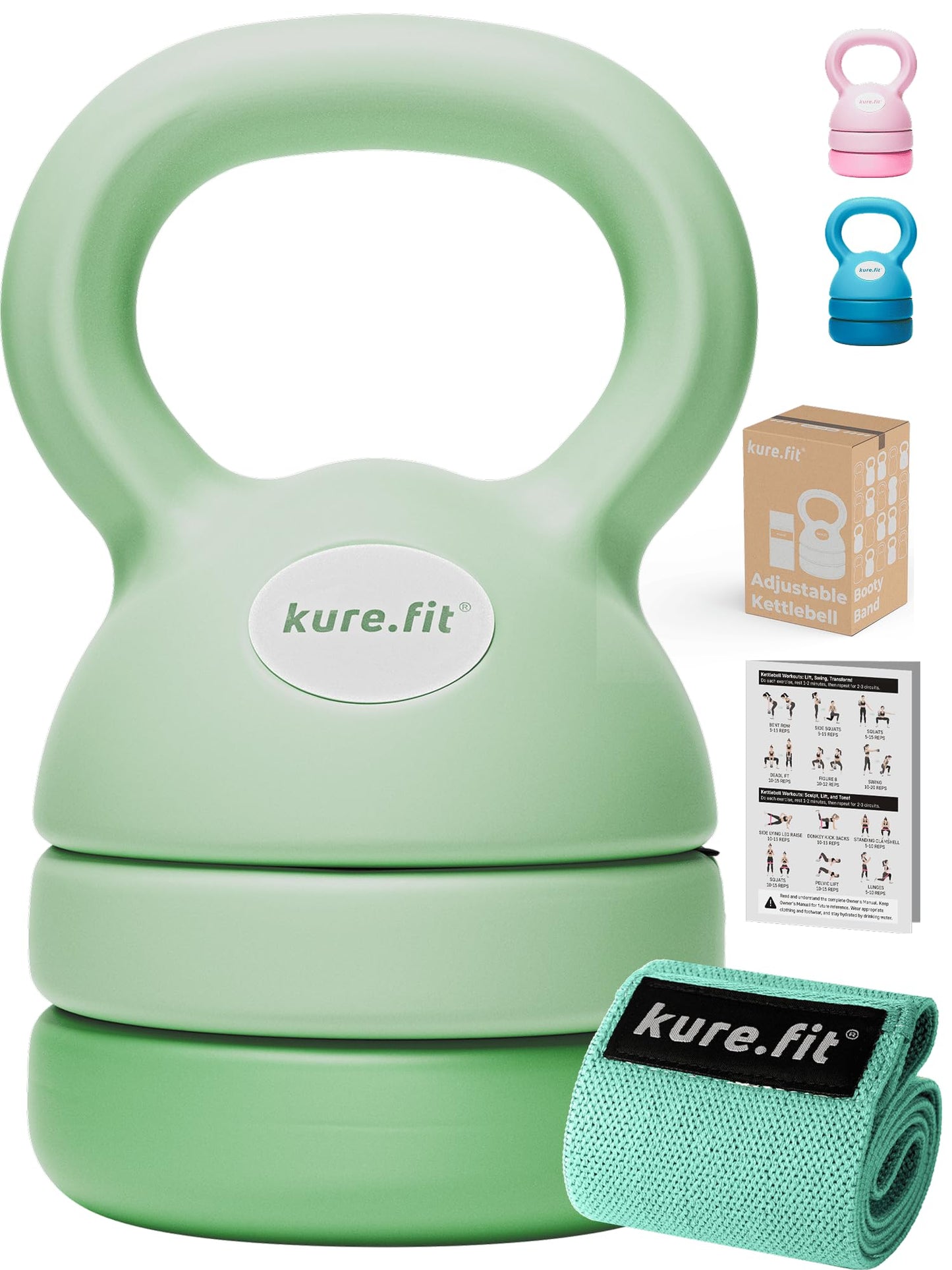 Adjustable Kettlebell | 5 lb - 12 lb | Kettlebell Weights Set for Home Gym | Full-Body Workouts, Strength Training, Weight Loss | Fabric Booty Band | Beginners & Women