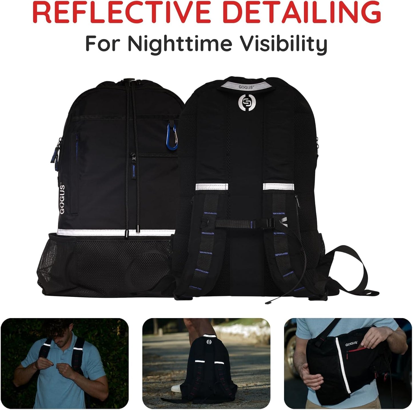 GOGUS Light Gym Drawstring Backpack with Dual Water Bottle Pockets – 18L Eco-Friendly, Water-Resistant Hybrid Bag with Mesh Compartment & Reflective Details for Men & Women