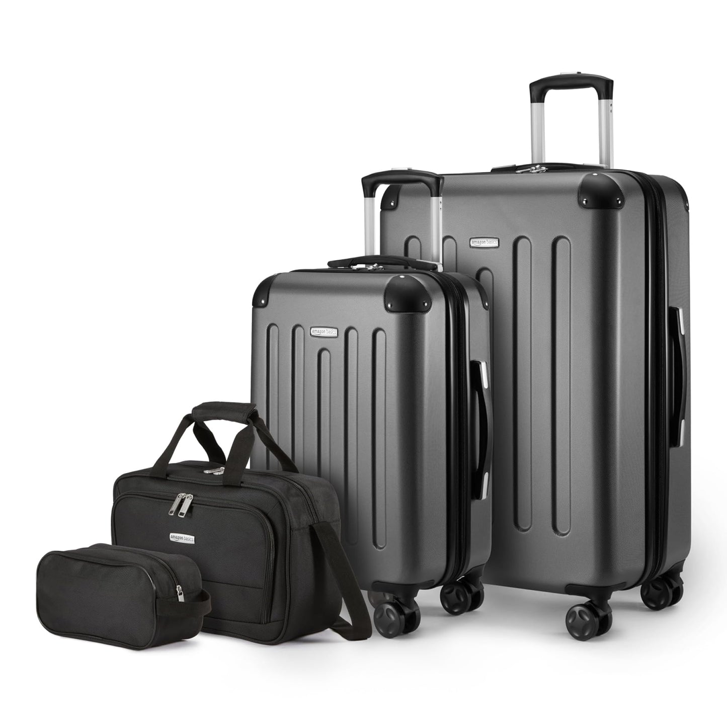 Amazon Basics 4-Piece Luggage Set, Including Two Hardside Suitcases With Multidirectional Spinner Wheels (22" CarryOn and 28" Checked), Plus 15-inch Tote Bag and 10-inch Compact Travel Bag, Rose Gold