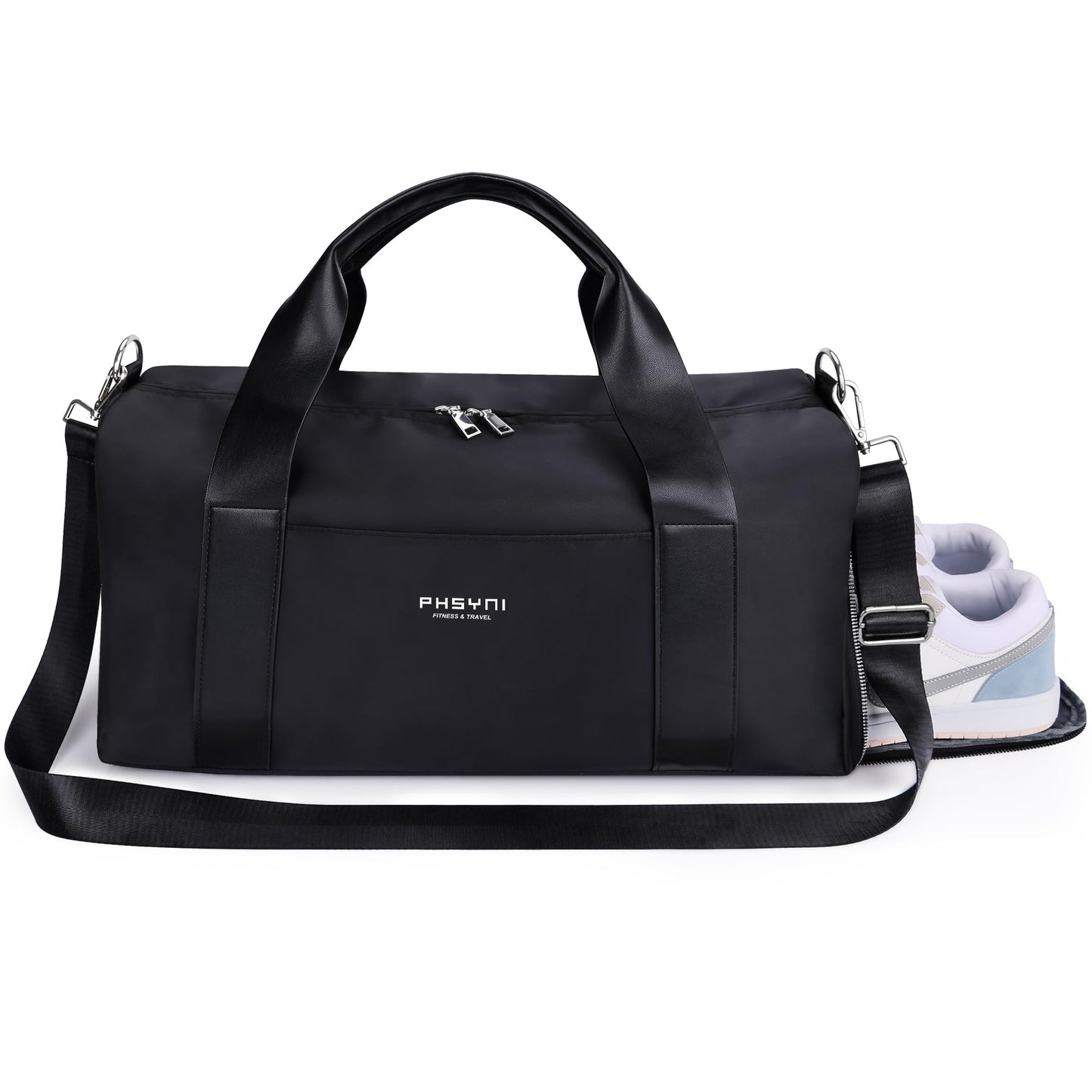 Compact Sports Gym Bag for Women and Men, Cute Mini Duffle Bag with Wet Pocket & Shoes Compartment, Personal Item Travel Workout Bag, 16"-Small, Black