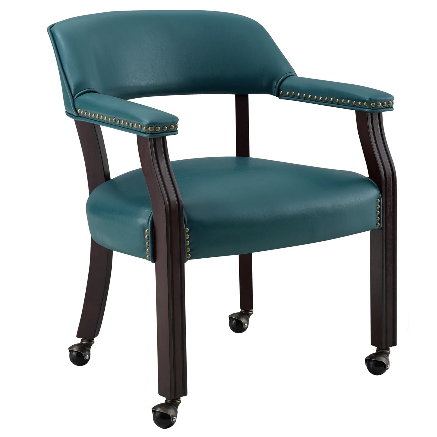 Steve Silver Furniture Tournament Arm Dining Chair with Casters, Upholstered w/Nailhead Trim, for Living Room, Dining Room, Vegan Leather, 18-Inch Seat Height, 25" W x 25" D x 31" H, Black