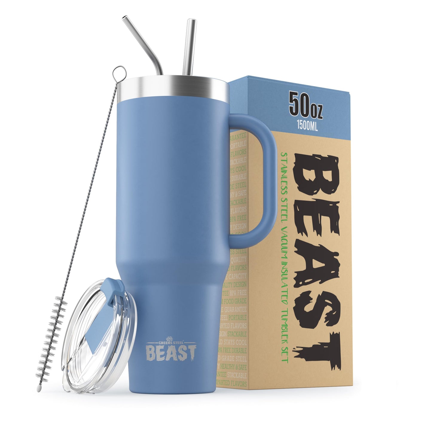 Beast 50 oz Tumbler Stainless Steel Vacuum Insulated Coffee Ice Cup Double Wall Travel Flask (Arctic White)