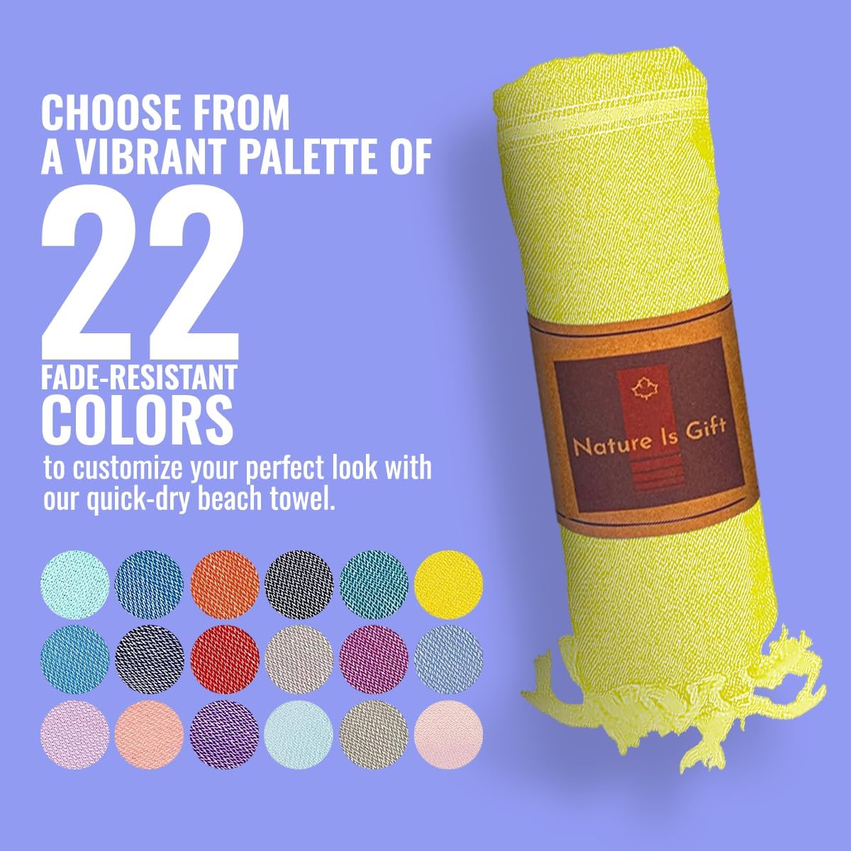 Beach Towel 100% Cotton Turkish Beach Towel Adult 38x70 Inch Pre-washed Absorbent Extra Large|Sand Free Quick Dry BathTowels|Lightweight Blanket|Travel Cruise Camping Spa Gym Yoga Sports Towel|Yellow