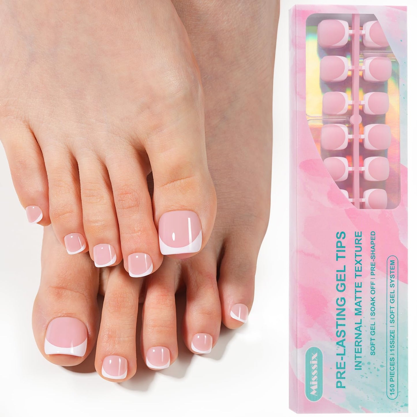 Misssix Deep French Gel Nail Tips, 150Pcs French Tip Press on Nails Long Square Brown, No Need to File 3 in 1 Tips Pre-lasting, Fake Nails for Nail Art DIY 15 Sizes