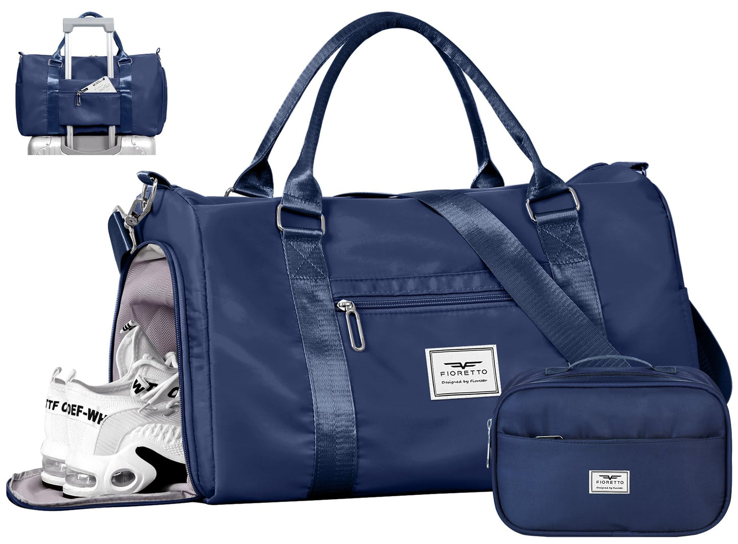 FIORETTO Womens Gym Tote Duffle Bag with Wet Pocket & Shoe Compartment, Sports Duffel Overnight Weekender Hospital Workout Carry on Bag for Girls, Ideal for Travel, Swimming, Dance, Ballet Beige