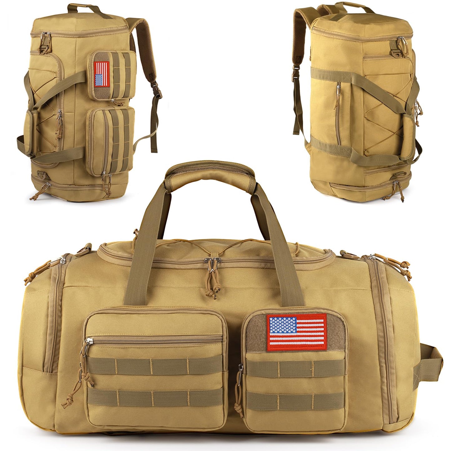 Tactical Gym Bag for Men,50L Large 3 in 1 Sports Duffle Bag with Shoes Compartment for Travel,Water Resistant Travel Backpack Weekender Overnight Bag with Wet Pocket for Women