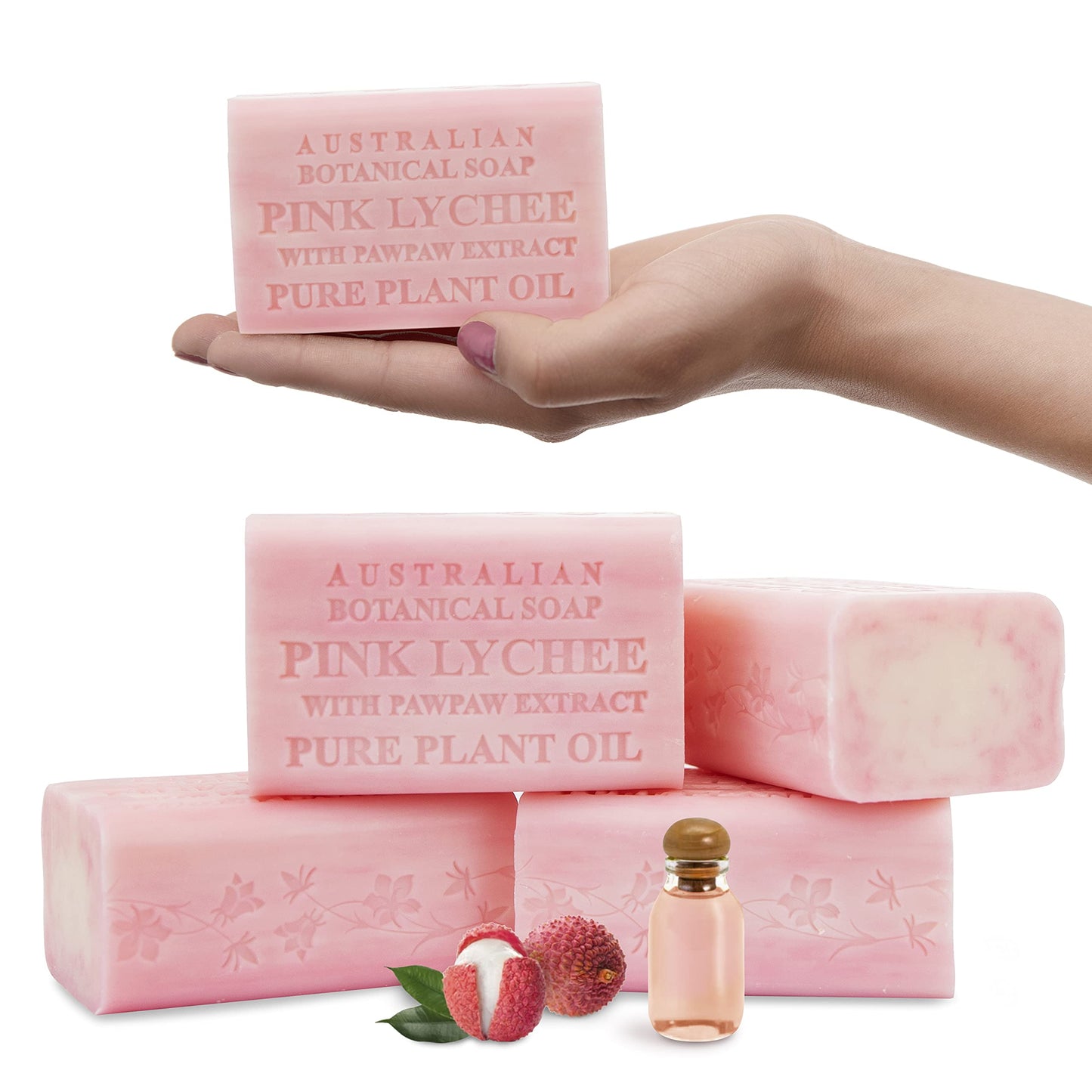 Australian Botanical Soap, Sea Salt, Lemongrass, Pink Lychee, Valencia Orange 6.6 OZ, Luxury Soap Bars Enriched with Shea Butter, Vegan Friendly Assorted Pack of 4