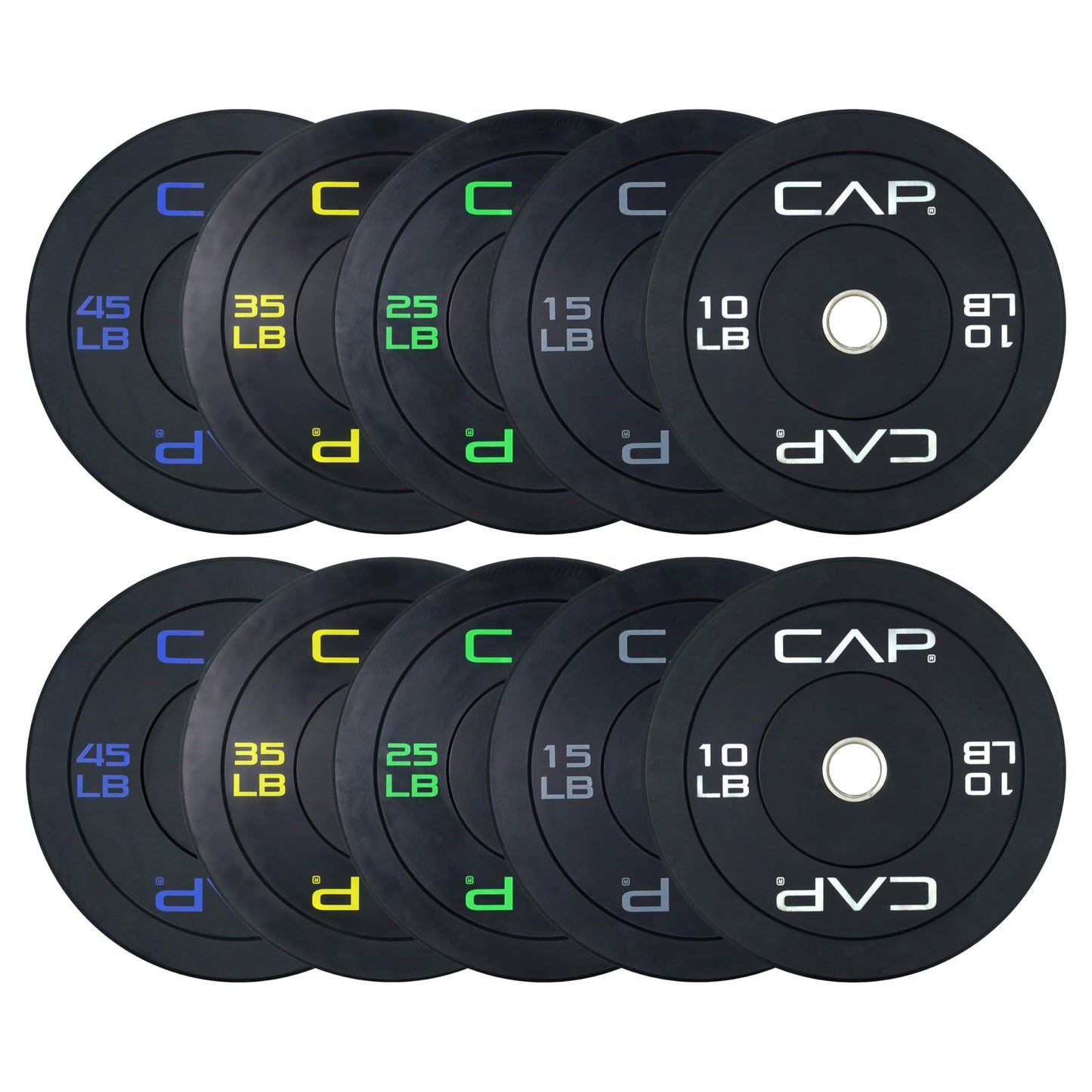 CAP Barbell 2-Inch Olympic Bumper Plate Weight Set | 100-370 lbs | Multiple Options
