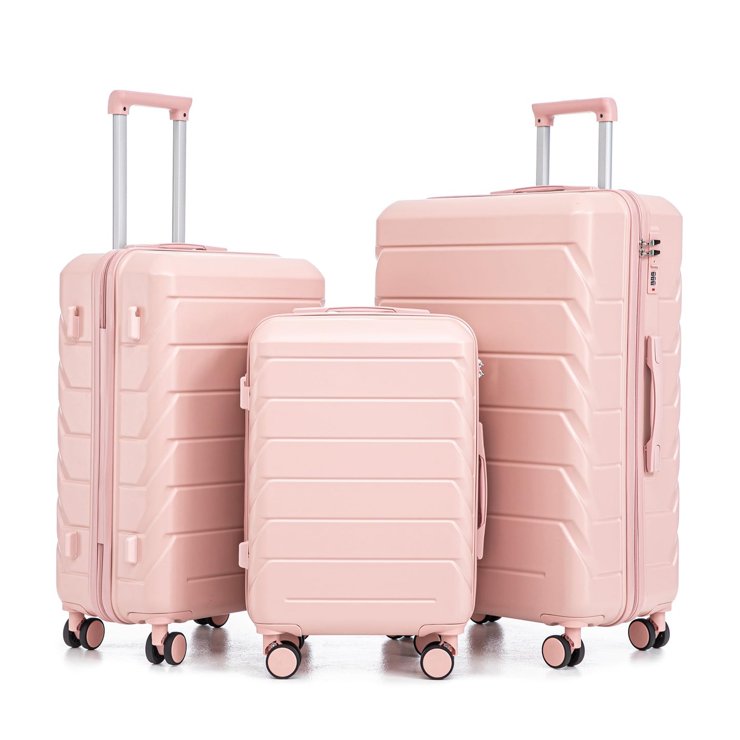 Merax 3 Piece ABS Hardshell Luggage Sets Spinner Wheel Suitcase TSA Lock Suit Case, Rosybrown, 20/24/28 Inch