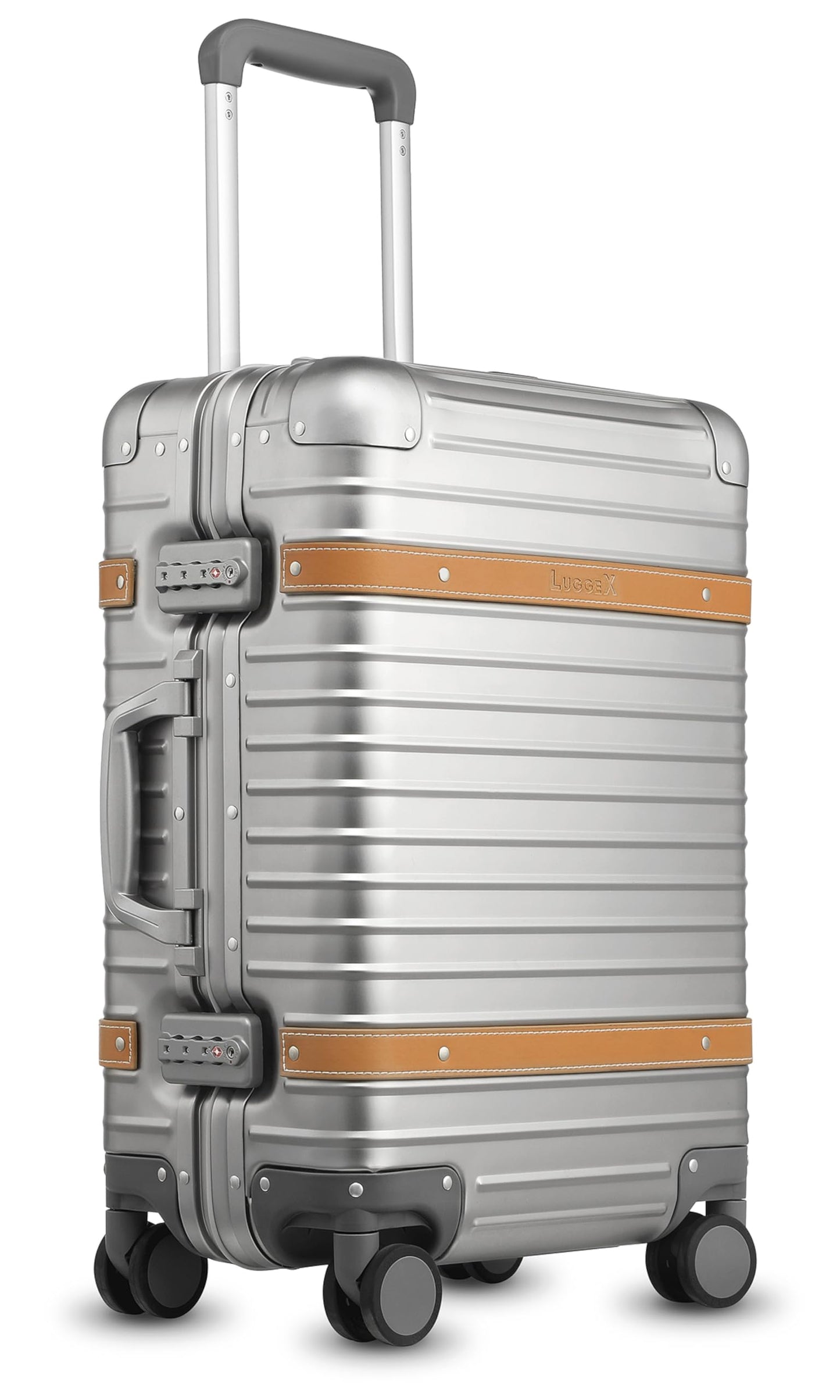 LUGGEX All Aluminum Carry On Luggage with Wheels - Zipperless Hardshell Suitcase with TSA Lock (Silver, 20 Inch)
