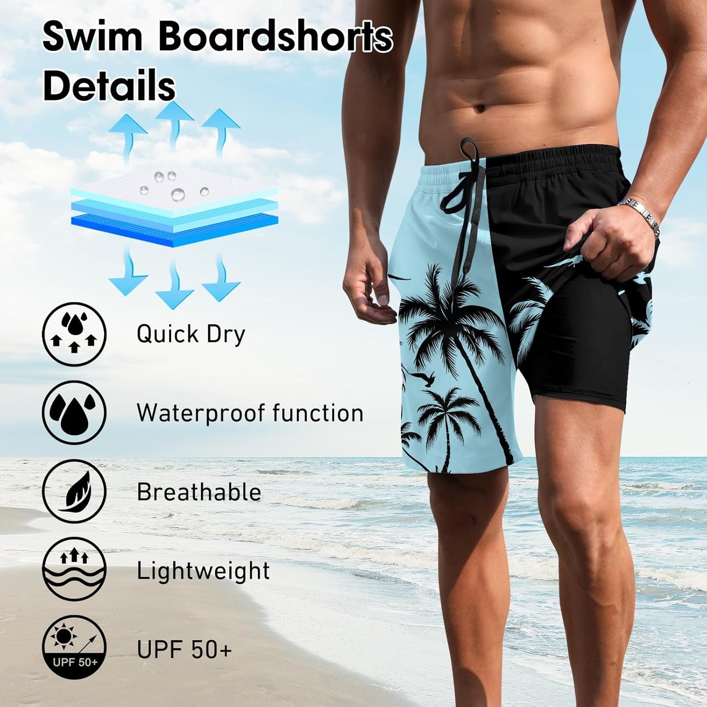 ALISISTER Mens Swim Trunks with Compression Liner Bathing Suit Summer Swimming Shorts