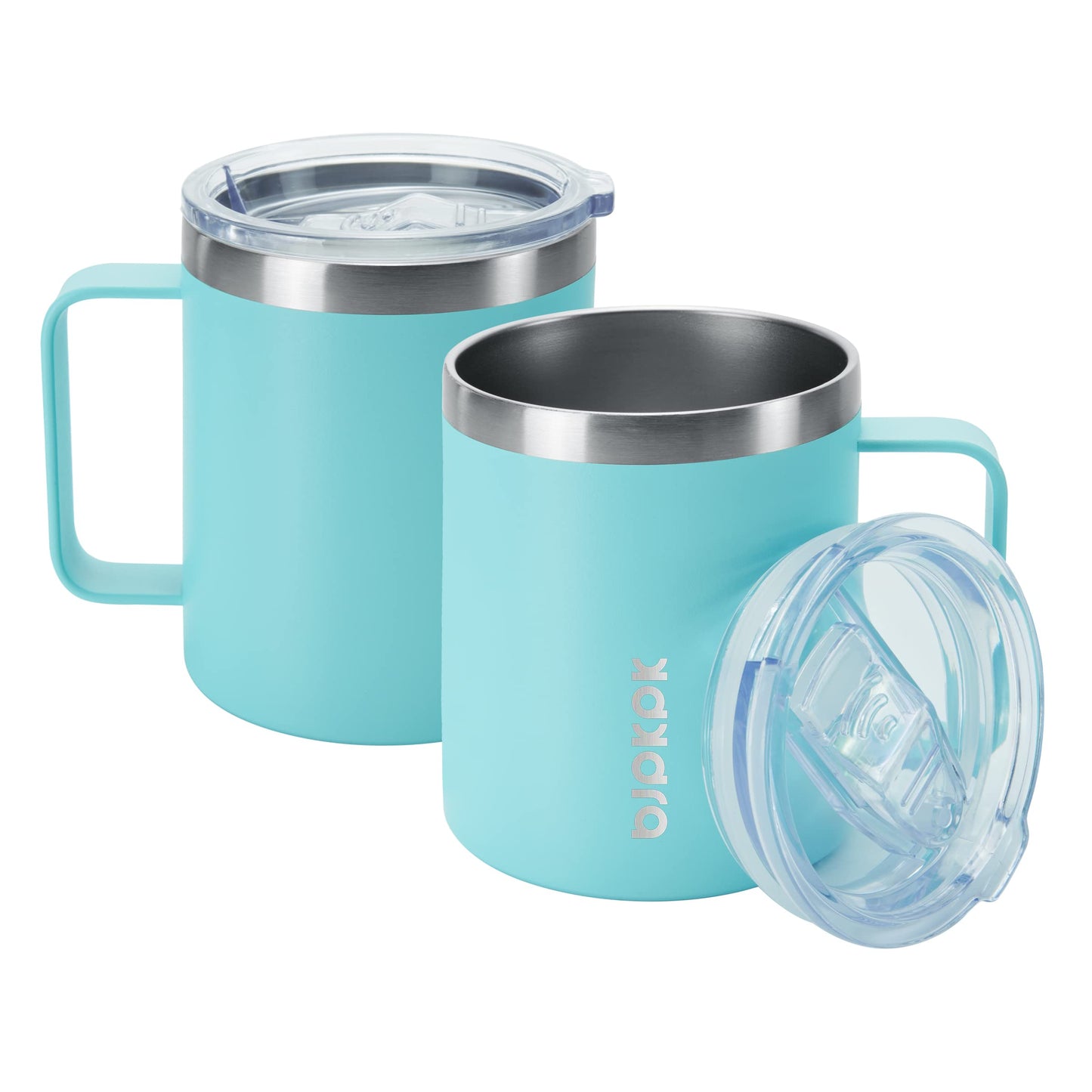 BJPKPK 2 pcs Insulated Coffee Mug, 12 oz Stainless Steel Insulated Coffee Tumbler with Lid for Hot Drinks & Cold Drinks- Turquoise