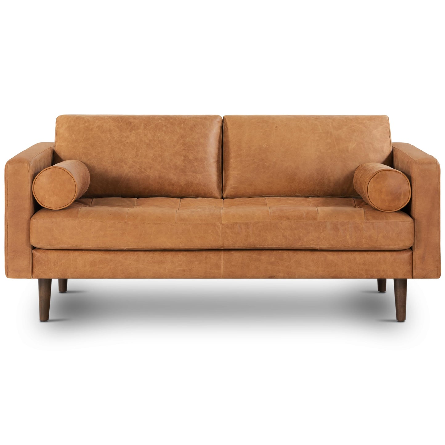 Poly & Bark Napa Leather Couch - 88.5-Inch Office Sofa with 2 Bolsters - Full-Grain Leather Sofa for Living Room with Feather-Down Topper - Living Room Couch - Vintage Italian Leather in Cognac Tan