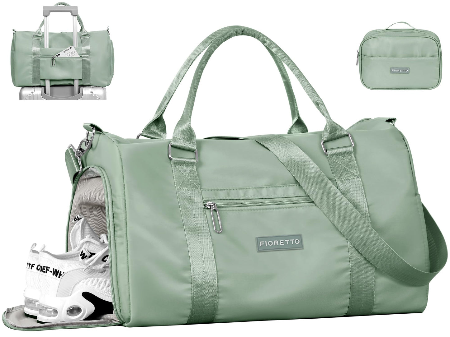 FIORETTO Womens Gym Tote Duffle Bag with Wet Pocket & Shoe Compartment, Sports Duffel Overnight Weekender Hospital Workout Carry on Bag for Girls, Ideal for Travel, Swimming, Dance, Ballet Beige