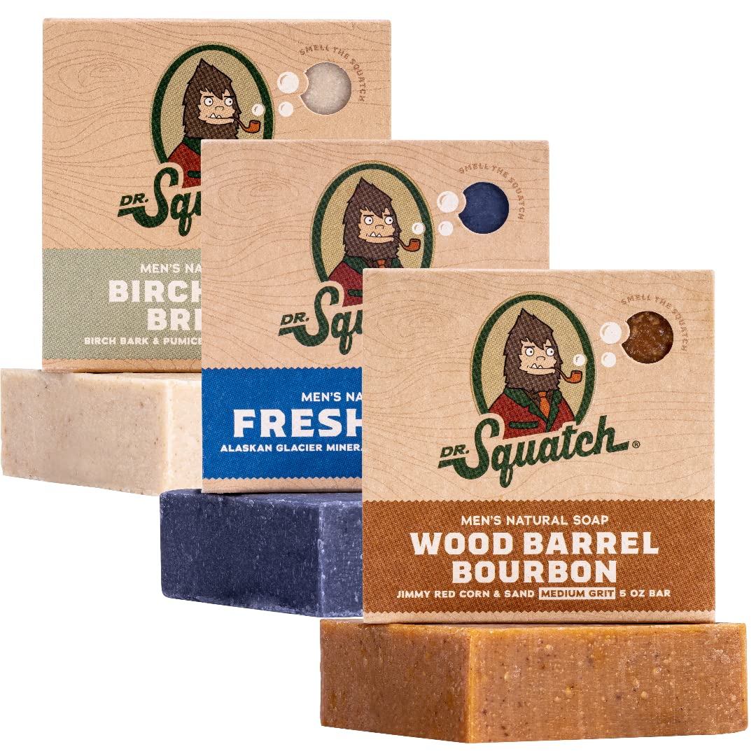 Dr. Squatch Natural Bar Soap for Men - Cold Process Soap with No Harsh Chemicals - Coconut Castaway, Fresh Falls & Cool Aloe (5 oz, 3-Pack)