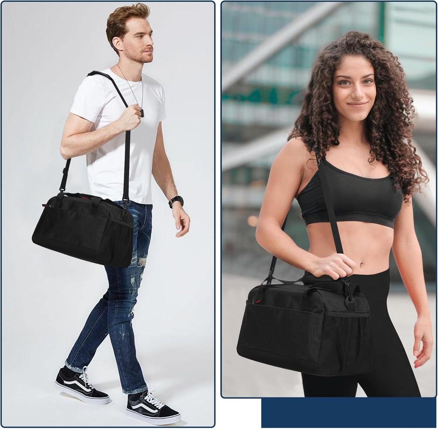Small Gym Bag with Wet Pocket - 14 inch Mini Duffle Bag for Men & Women Lightweight Carry On Bag for Travel Sport - Black