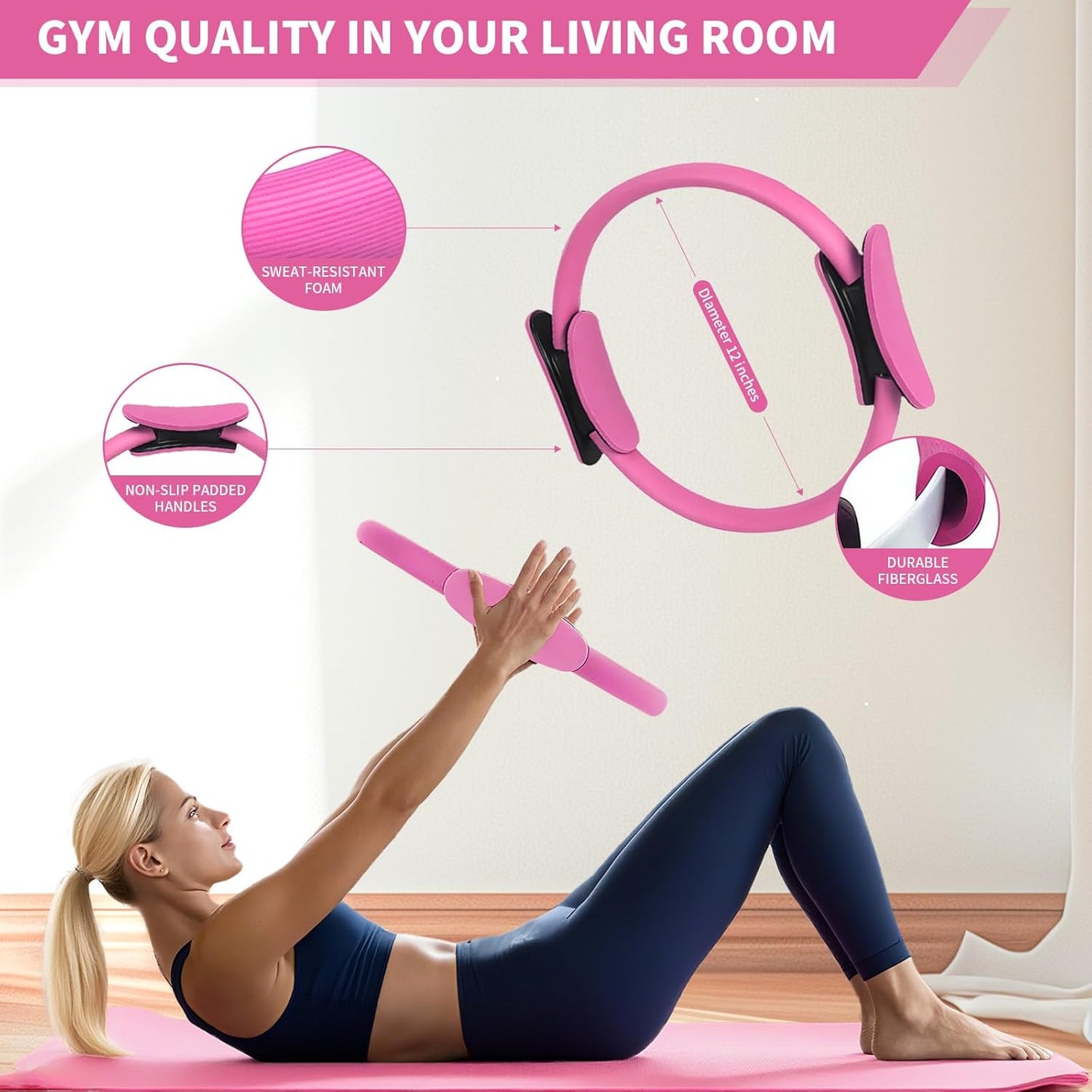 Home Pilates Essentials Kit for Women,Pilates Equipment Set with Mini Yoga Ball,14 Inch Pilates Ring Resistance Band and Accessories,Pilates Bands and Ball Set for Beginners Home Workouts