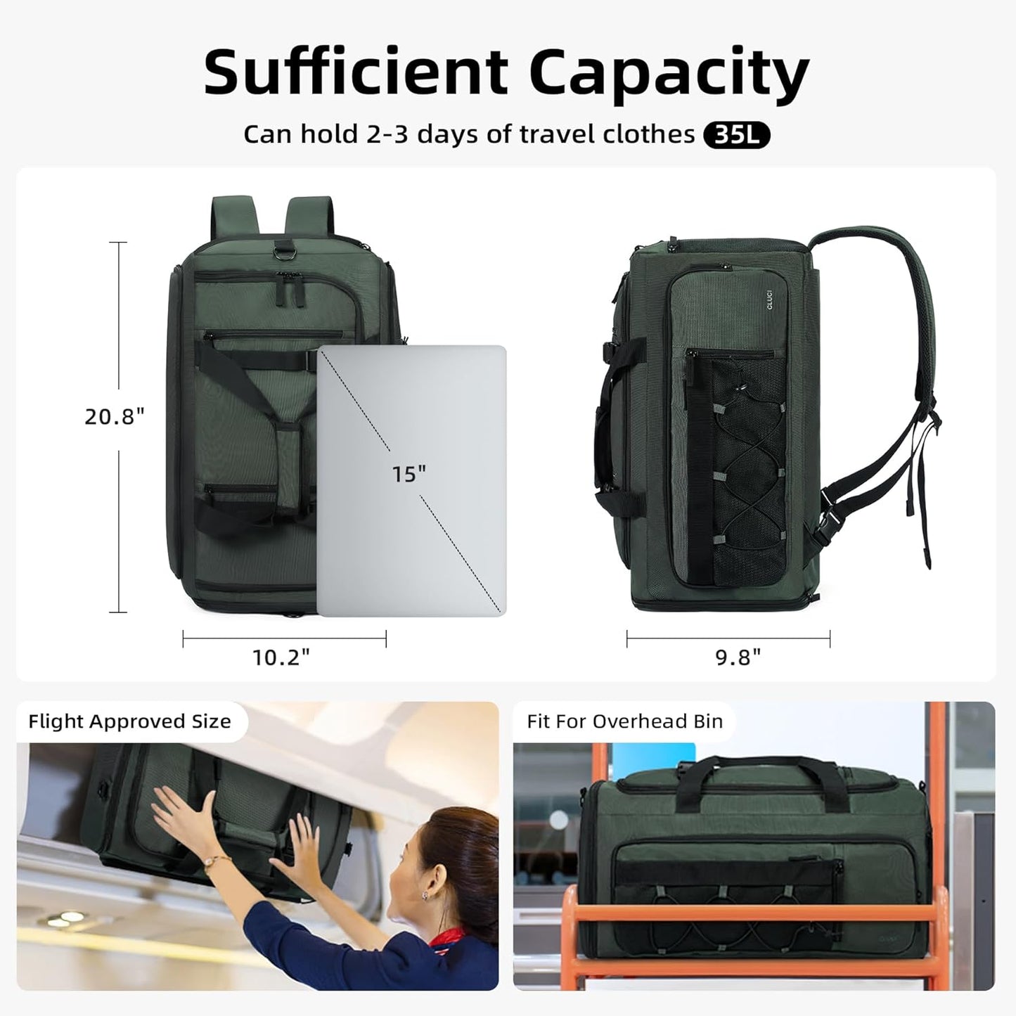 CLUCI Gym Bag for Men & Women, 35L Sports Duffle Bag for Travel,4 in 1 Weekender Bag,Overnight Backpack with Shoe Compartment,Carry on Duffel Bag for Airplane