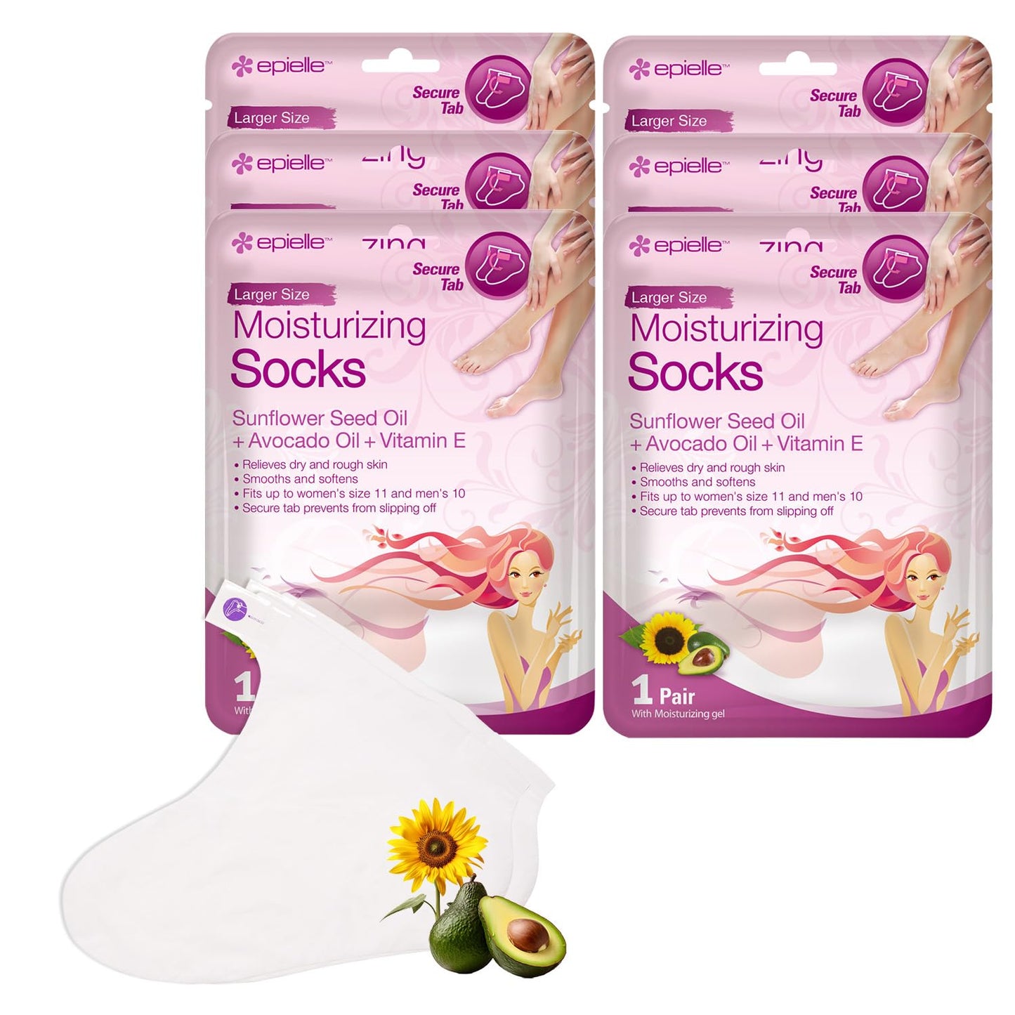 Epielle Hydrating Foot Masks 6 Pairs, Deep Moisturizing Socks for Dry Feet & Cracked Heels, Relieve and Soften with Shea Butter & Jojoba Oil, Korean Skin Care, Spa Set, Self Care Gifts for Women