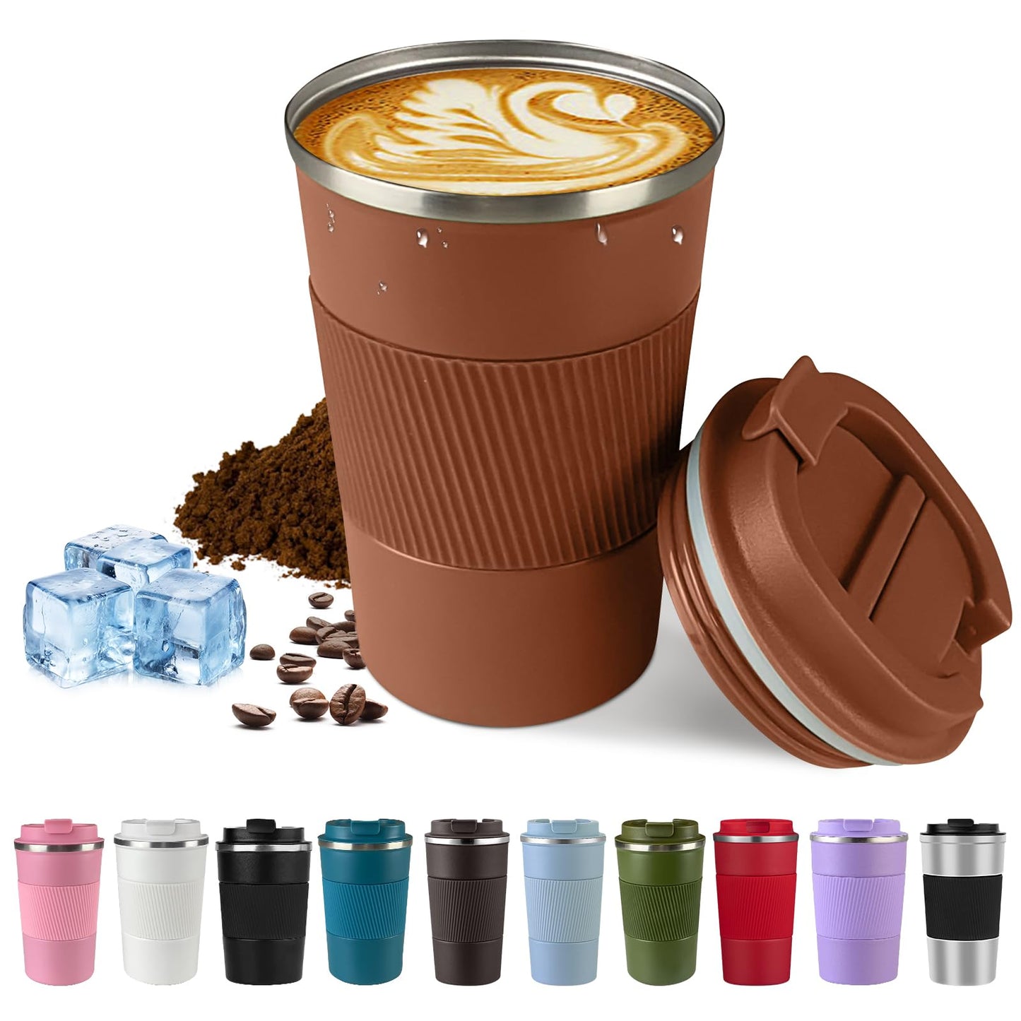 Vacuum-Insulated Stainless Steel Travel Coffee Mug, Leak-Proof Reusable Coffee Cup with Lid - Keep Hot & Cold Drinks for Hours, Durable Thermos Tumbler for Men & Women (3rd-Black, 12OZ)