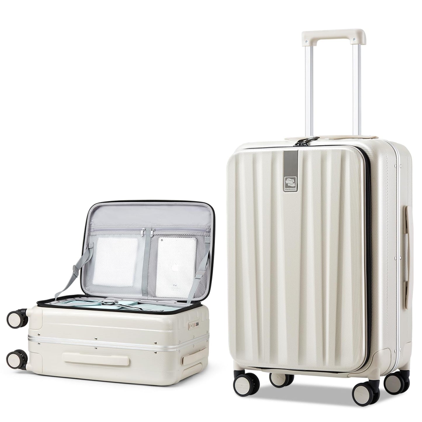 Hanke 20 Inch Carry On Luggage with Wheels PC Hard Shell Suitcase Top Opening Aluminum Frame Travel Luggage Suitcases for Woman Men Gifts.(Ivory White)