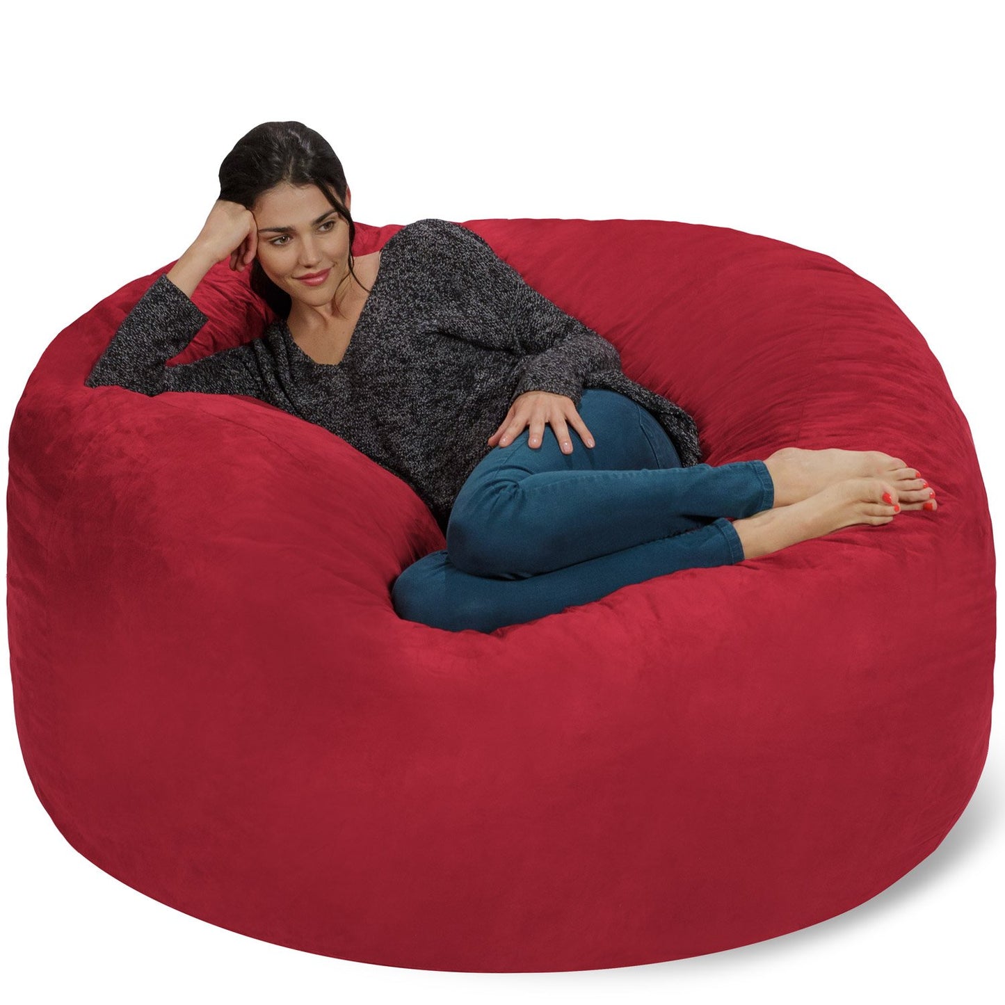 Chill Sack Bean Bag Chair - 5' Giant Memory Foam Lounge Chair with Soft Microfiber Cover – Cozy Furniture for Living Room, Dorm, & Kids' Rooms – Comfortable 5 Ft, Microsuede Lounge Sofa, Orange