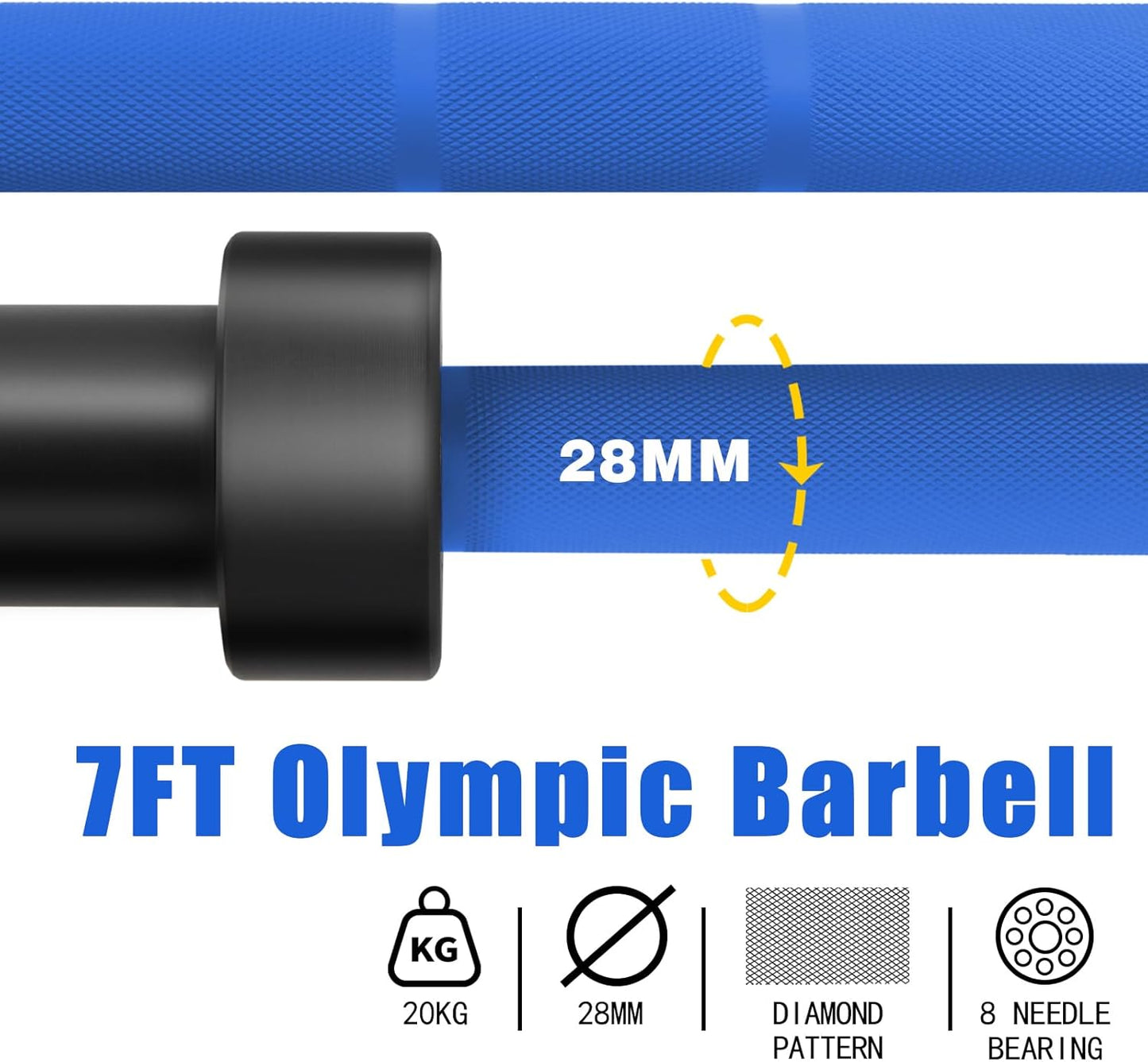 7ft Olympic Barbell for Strength Training and Olympic Weightlifting, 500 700 1000LBS Capacity Available, 2 Inch Bar for Squats, Home Gym Fitness Equipment, Bench Press, Deadlift,Powerlifting