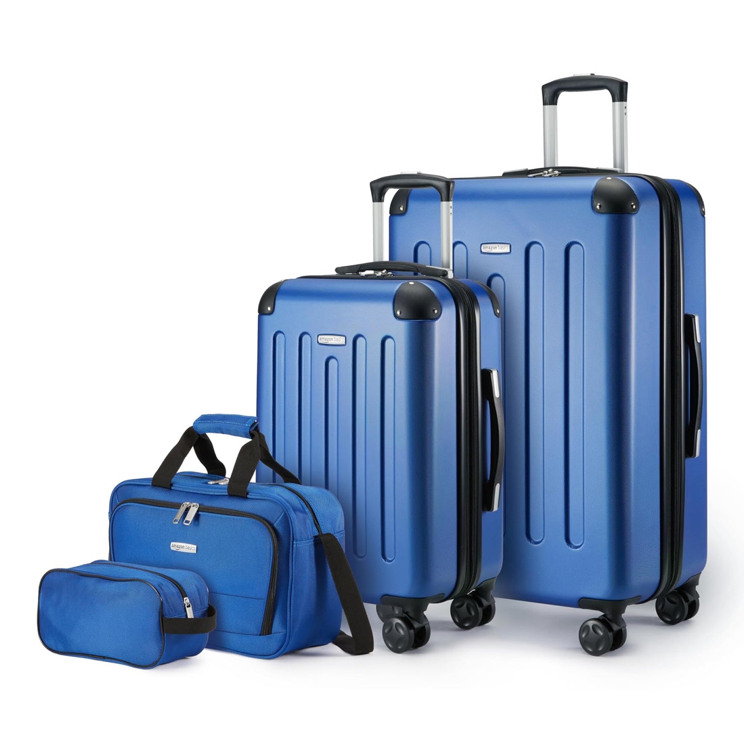 Amazon Basics 4-Piece Luggage Set, Including Two Hardside Suitcases With Multidirectional Spinner Wheels (22" CarryOn and 28" Checked), Plus 15-inch Tote Bag and 10-inch Compact Travel Bag, Rose Gold