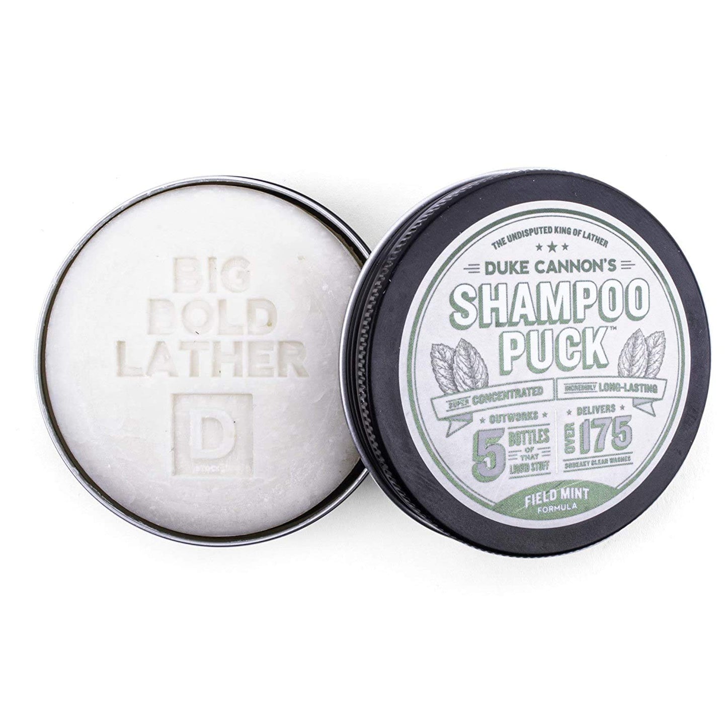 Duke Cannon Men's Shampoo Puck, Field Mint - Big Lather, Eucalyptus Peppermint Fragrance, Argan Oil & Oat Kernel Protein, 4.5 oz.