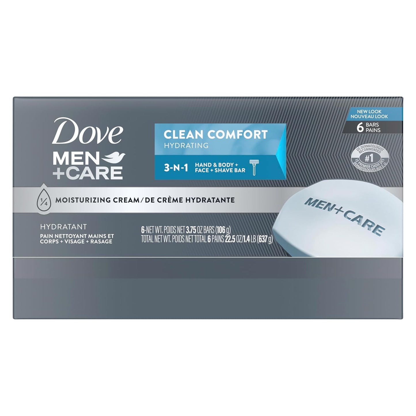 DOVE MEN + CARE Body Soap and Face Bar to Hydrate Skin Clean Comfort More Moisturizing Than Bar Soap 3.75 oz 6 Bars
