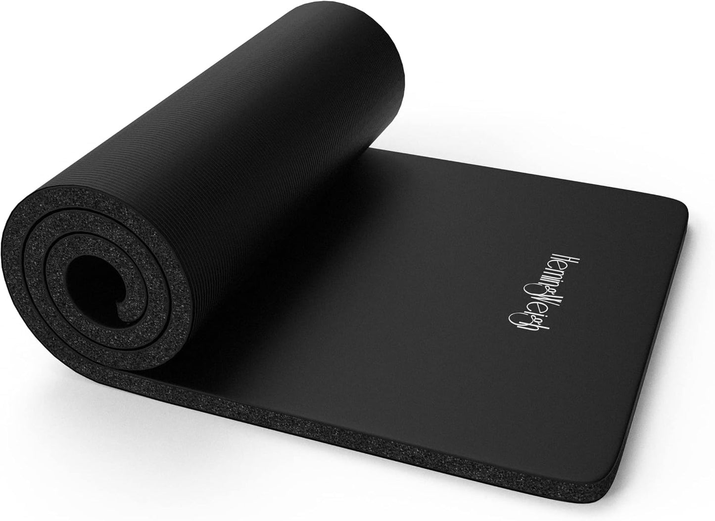 HemingWeigh 1 Inch Extra Thick Non Slip Yoga Mat - Exercise Mats for Home Workouts, Black (70"L x 23"W)