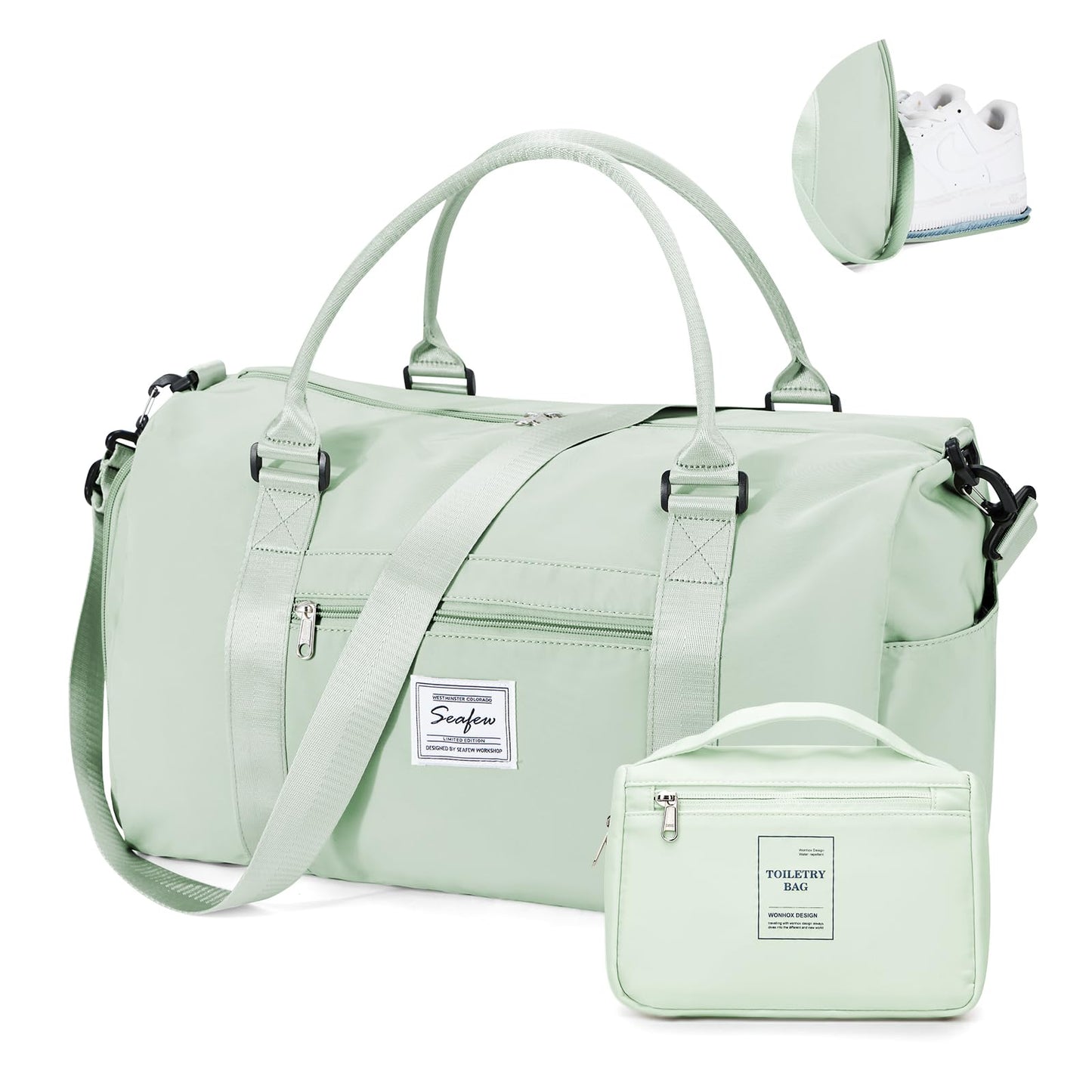 Gym Bags for Women Men with Shoes Compartment,Sports Duffle Bags Personal item travel Duffel Tote Bag Small Carry on Weekender Overnight Bag Workout Dance Bags Hospital Holdalls Grey Green