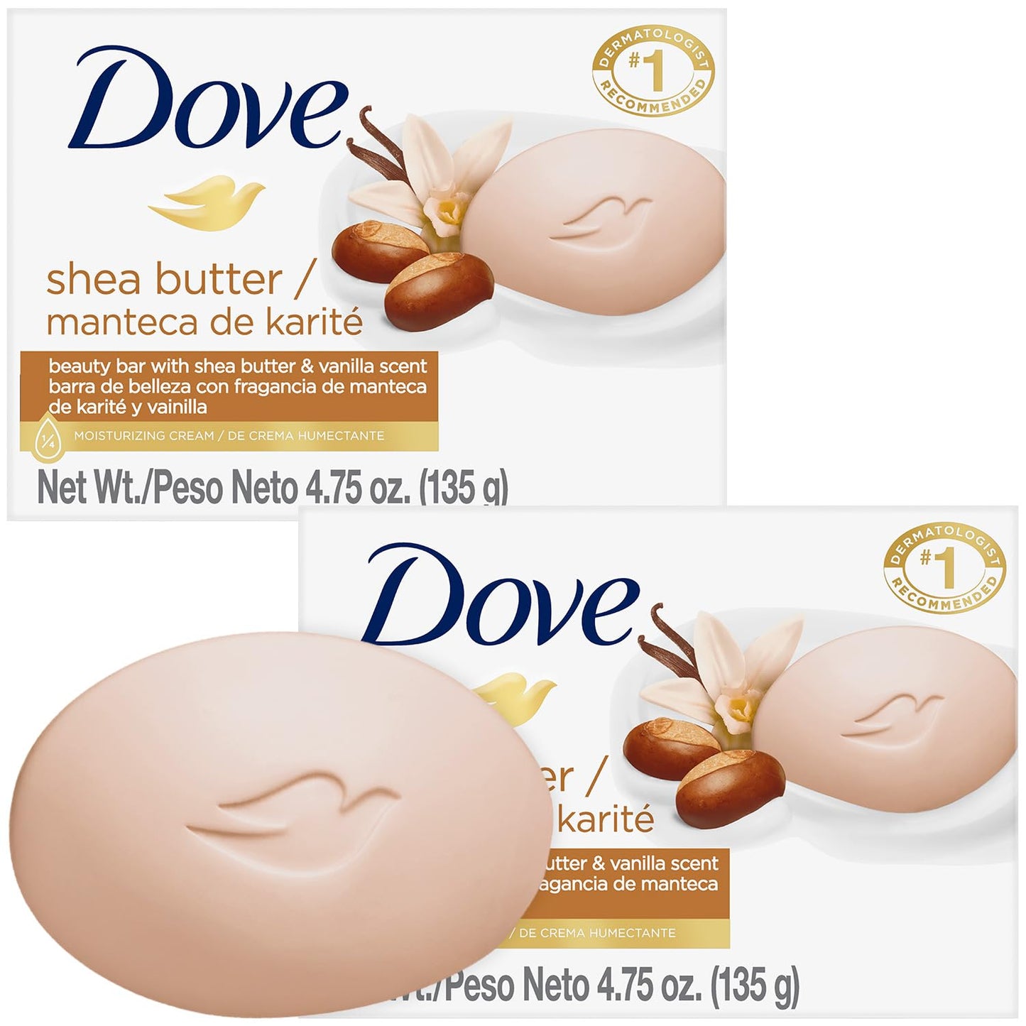 Dove Shea Butter Beauty Bar with Vanilla, 4.75 Oz/135 Gr, Unisex Skin Cleansing Agent